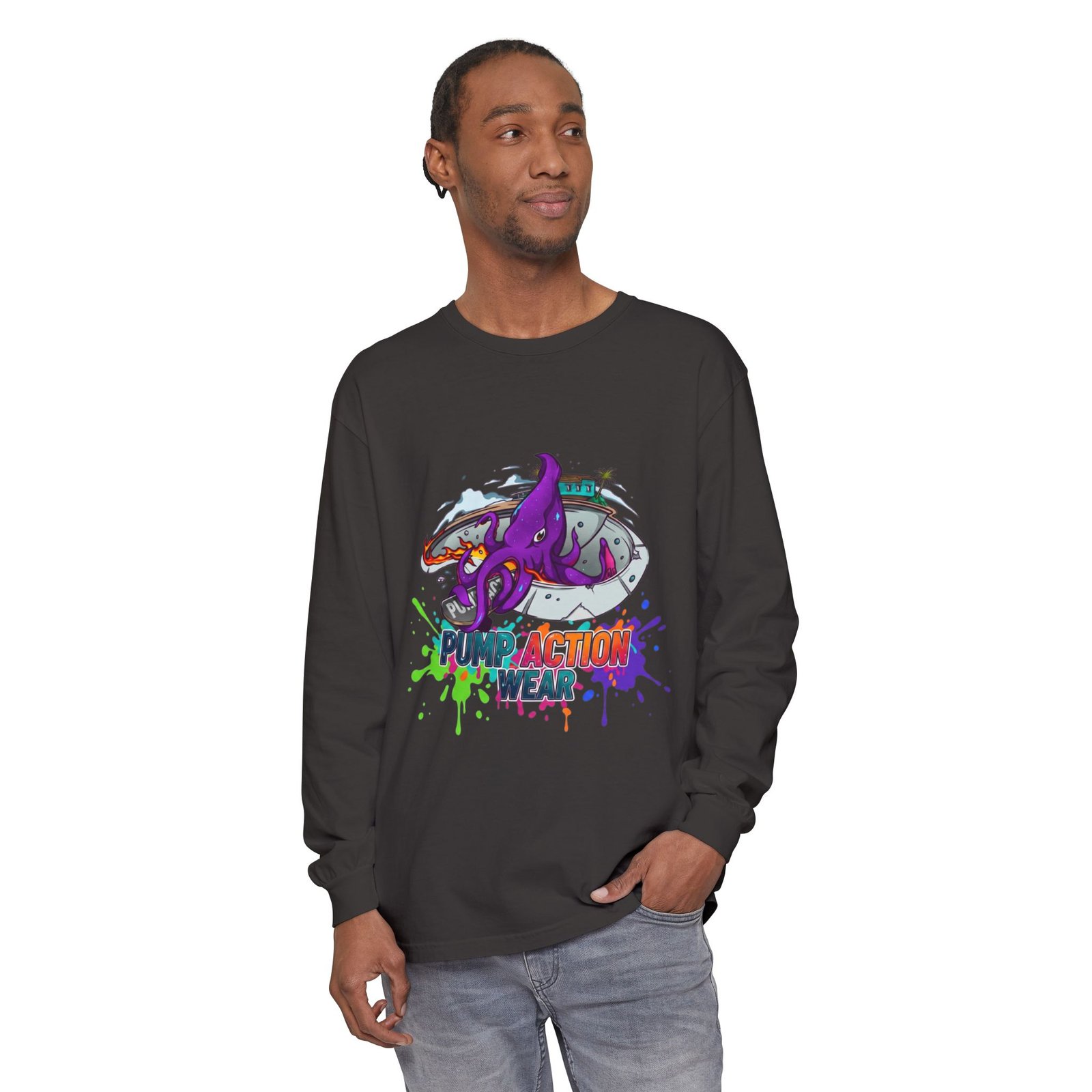 Action Octopus Long Sleeve Tee - "Pump Action Wear" Graphic Shirt - Image 59