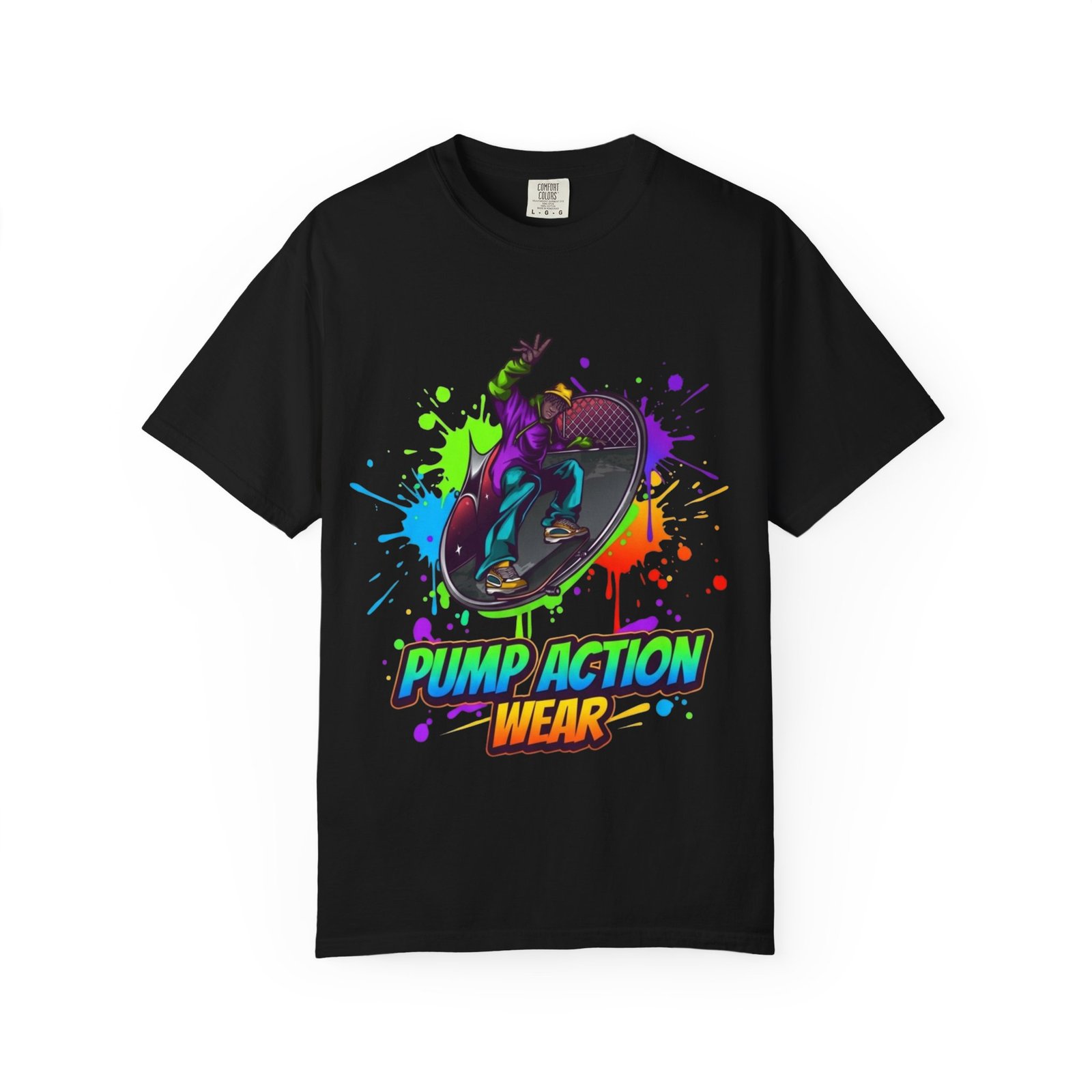 T-Shirt — 'Pump Action Wear' Colorful DJ Turntable Graphic Tee - Image 45