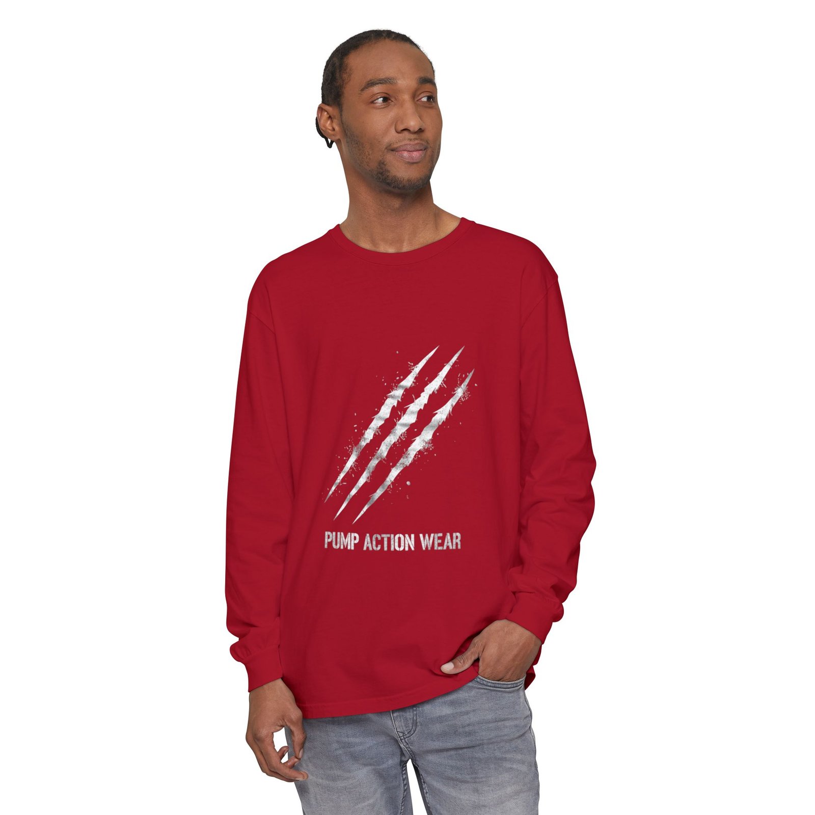 Garment-Dyed Long Sleeve Tee — 'Pure Action Wear' Distressed Claw Graphic - Image 67