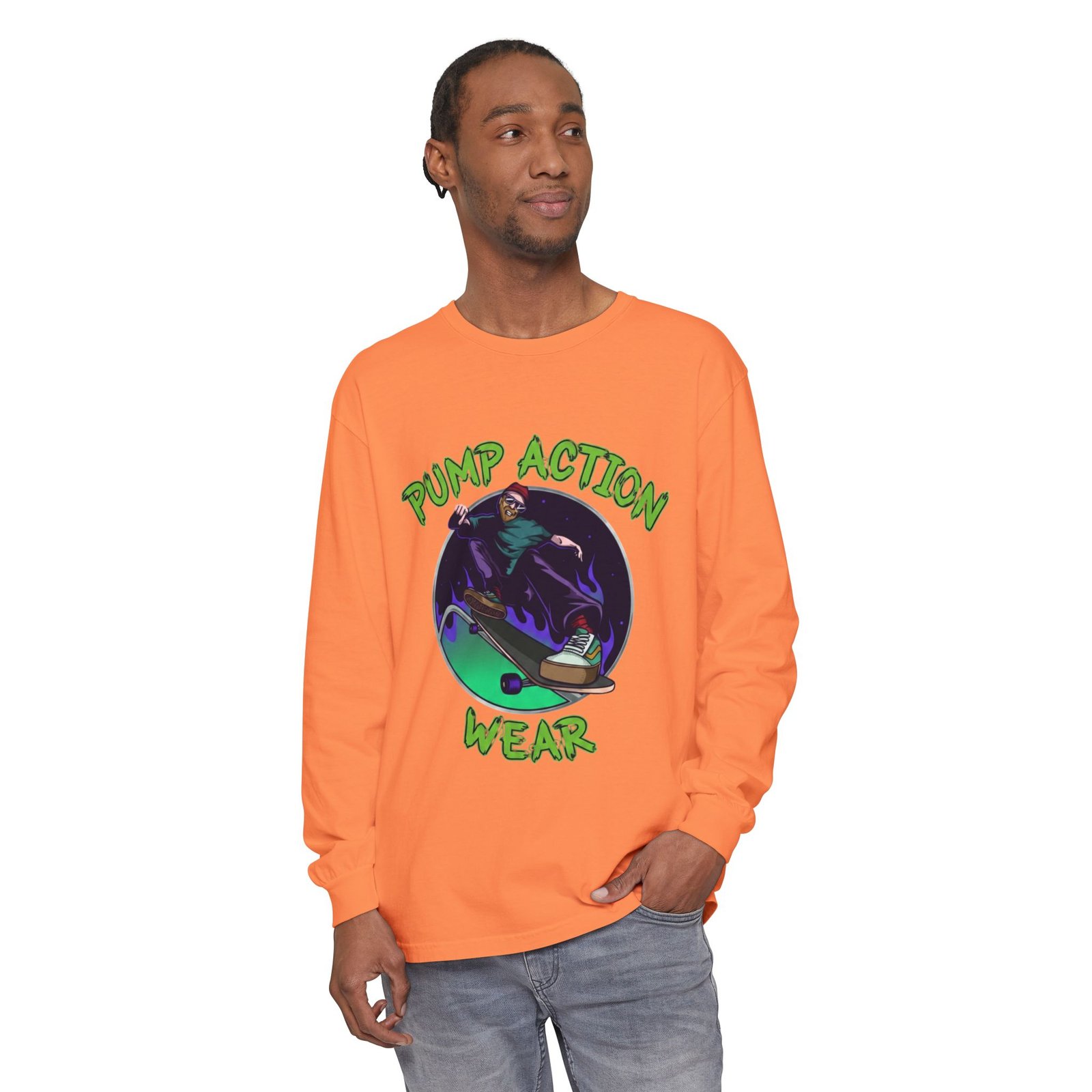 Skateboarder Graphic Long Sleeve Tee — "Pump Action Wear" - Image 7