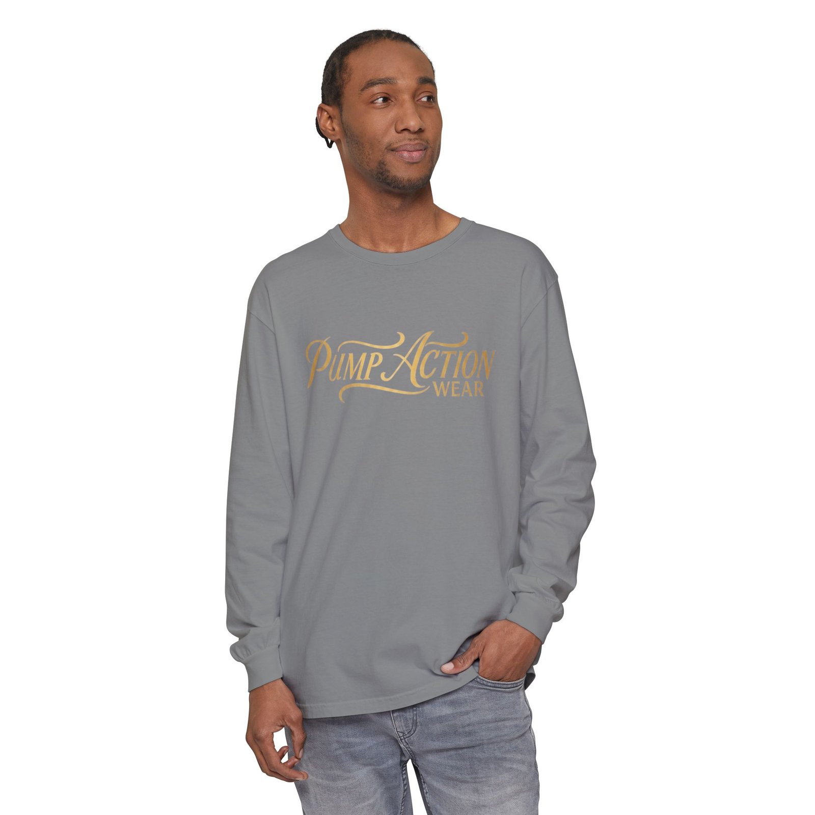 Pump Action Wear Long Sleeve Tee — Script Logo Graphic Shirt - Image 43
