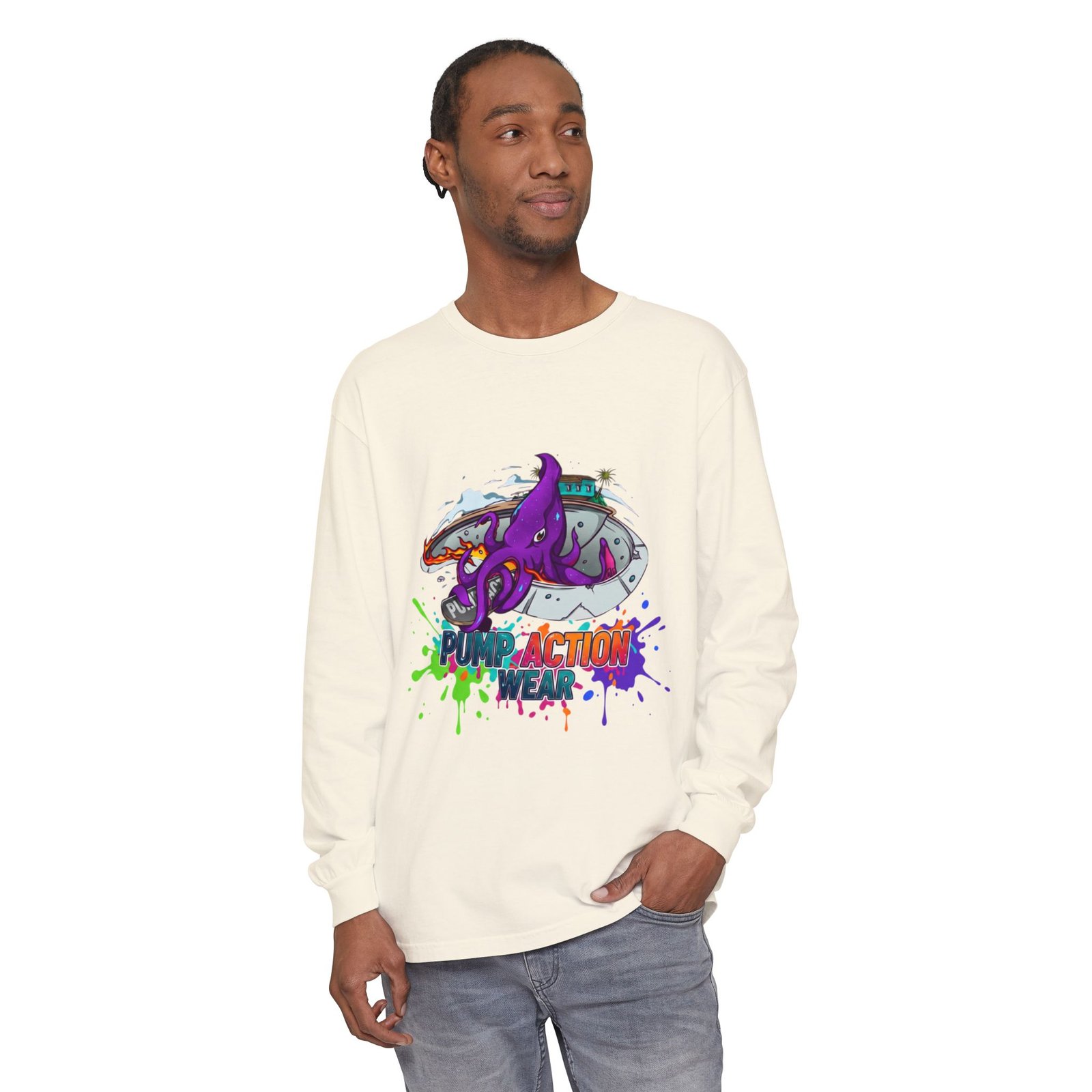 Action Octopus Long Sleeve Tee - "Pump Action Wear" Graphic Shirt - Image 19
