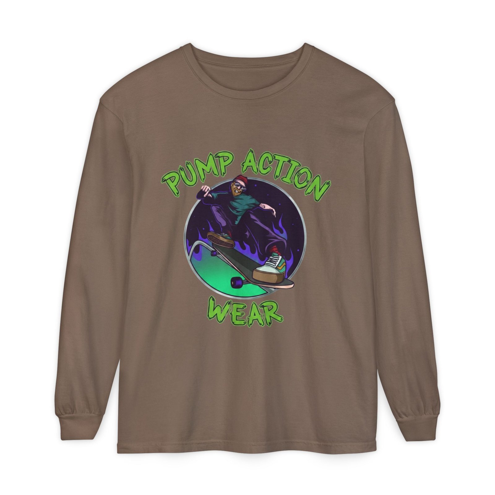 Skateboarder Graphic Long Sleeve Tee — "Pump Action Wear" - Image 25