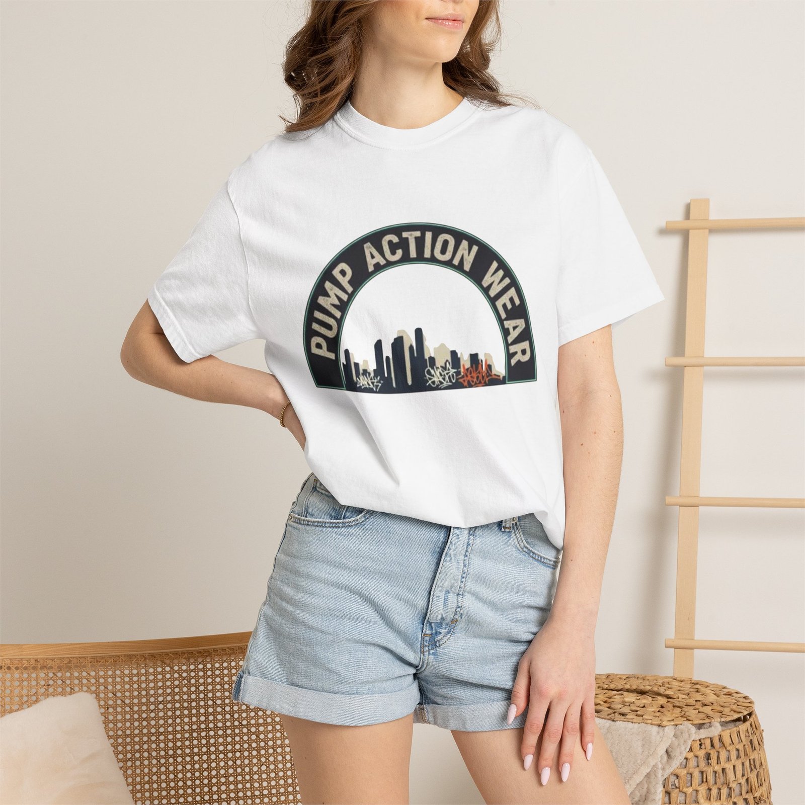 Pump Action Wear Skyline T-Shirt — Urban Retro Graphic Tee - Image 4