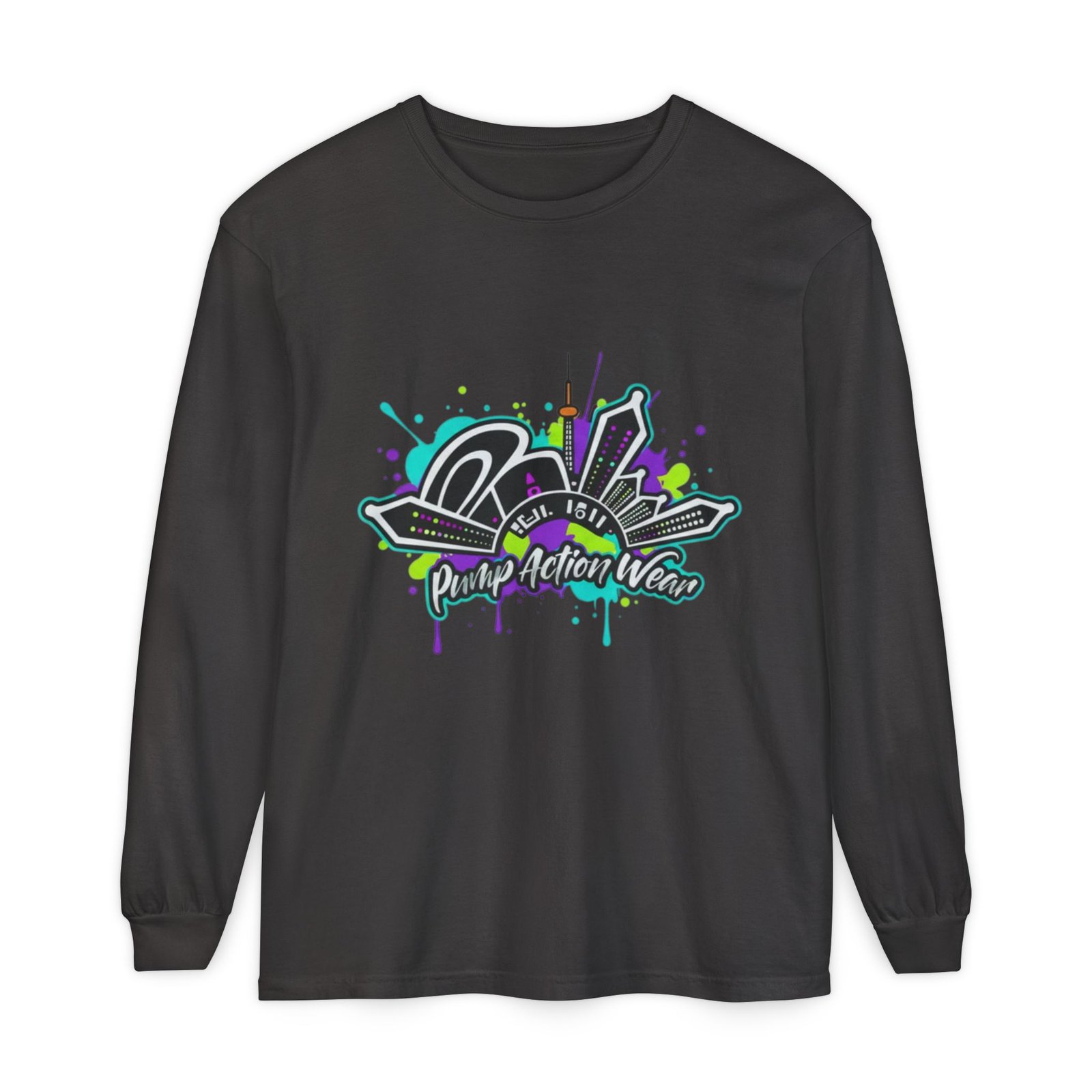 Graphic Long Sleeve T-Shirt — 'Pump Action Wear' Urban Graffiti City Design - Image 53
