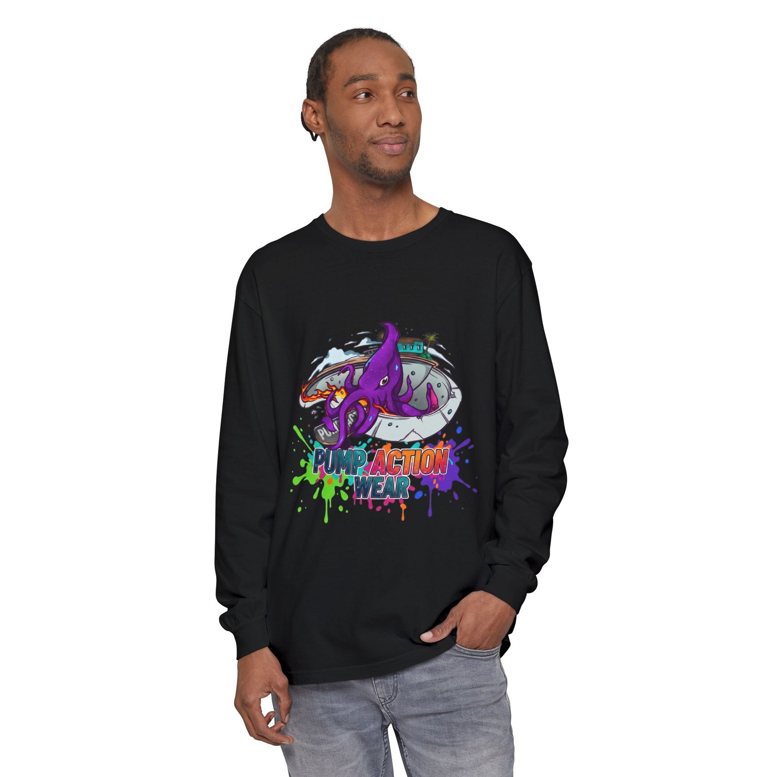 Action Octopus Long Sleeve Tee - "Pump Action Wear" Graphic Shirt - Image 63