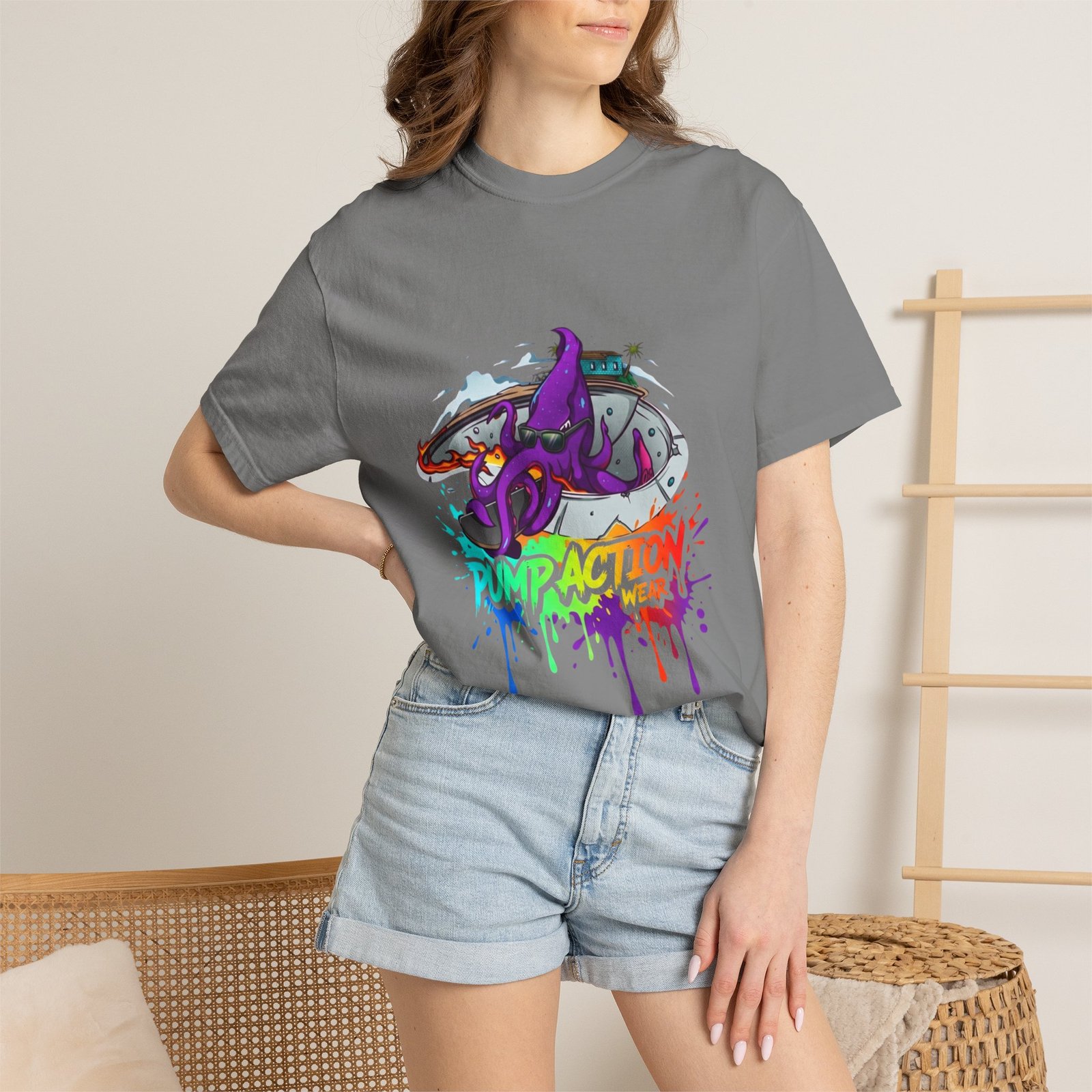 Octopus Graffiti T-Shirt — "Punk Action" Colorful Street Art Tee - Image 24