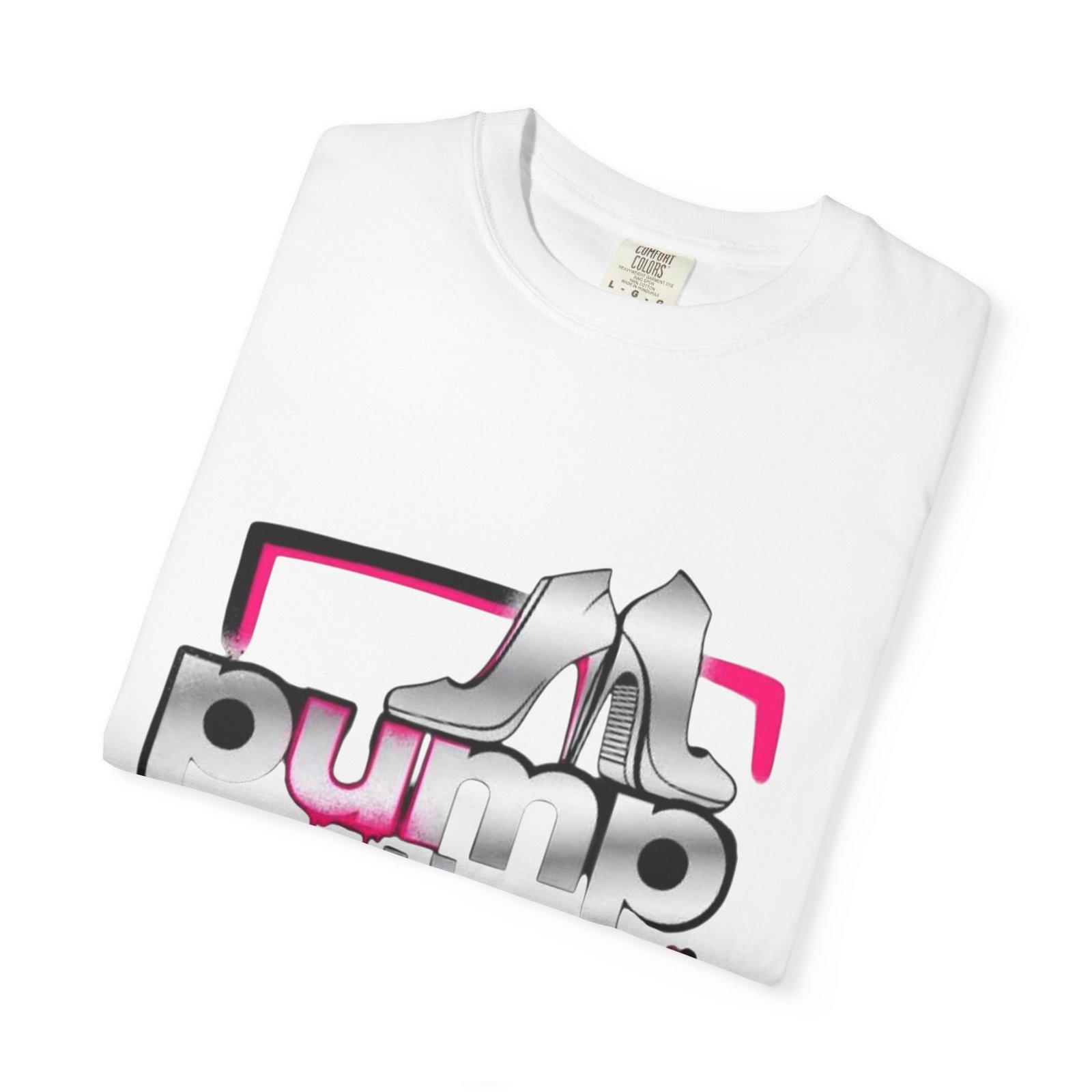 Pump Action Wear T-Shirt — Retro Metallic Heels Logo Tee - Image 3