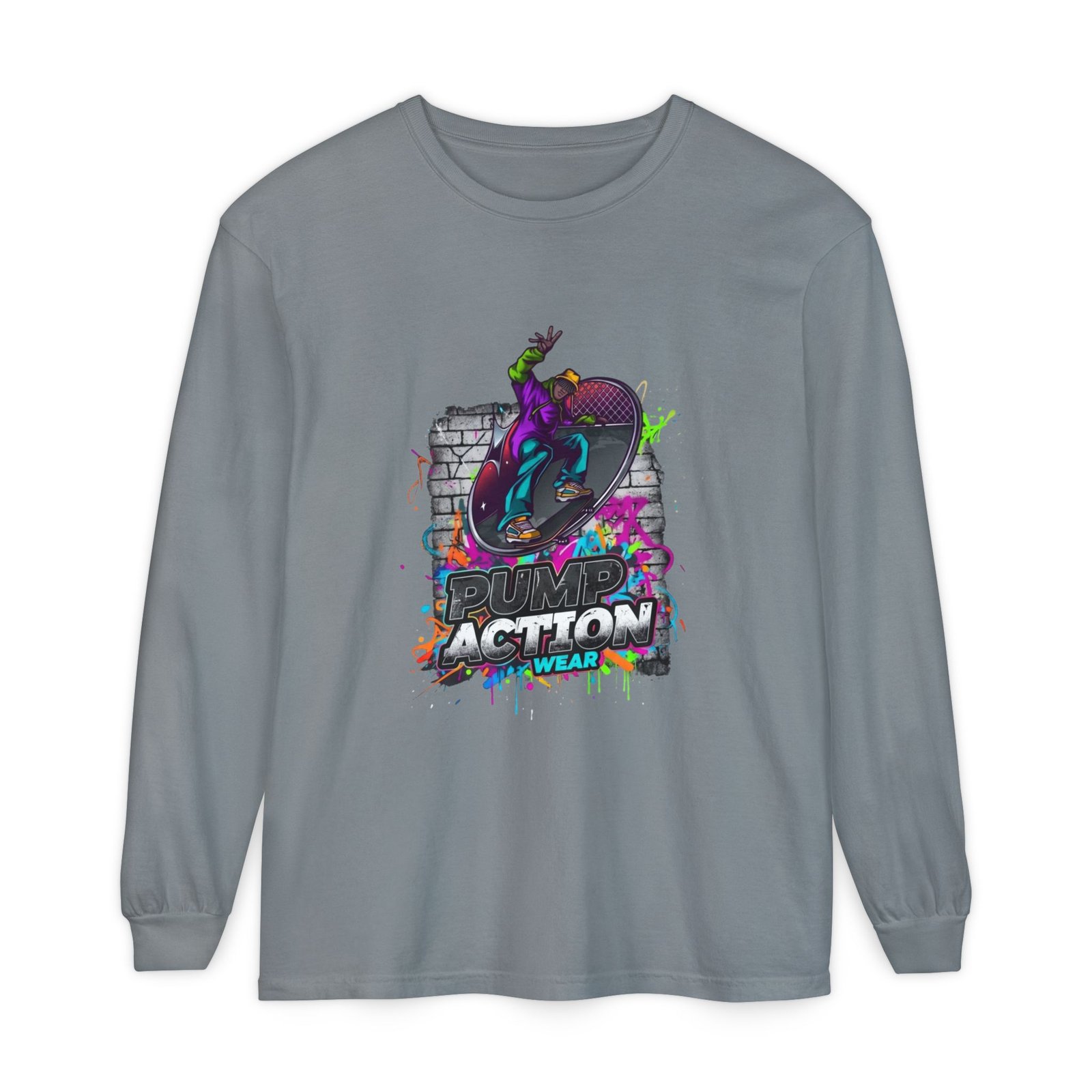 Skate Action Long Sleeve T-Shirt — Neon Skateboard Graphic - Image 53