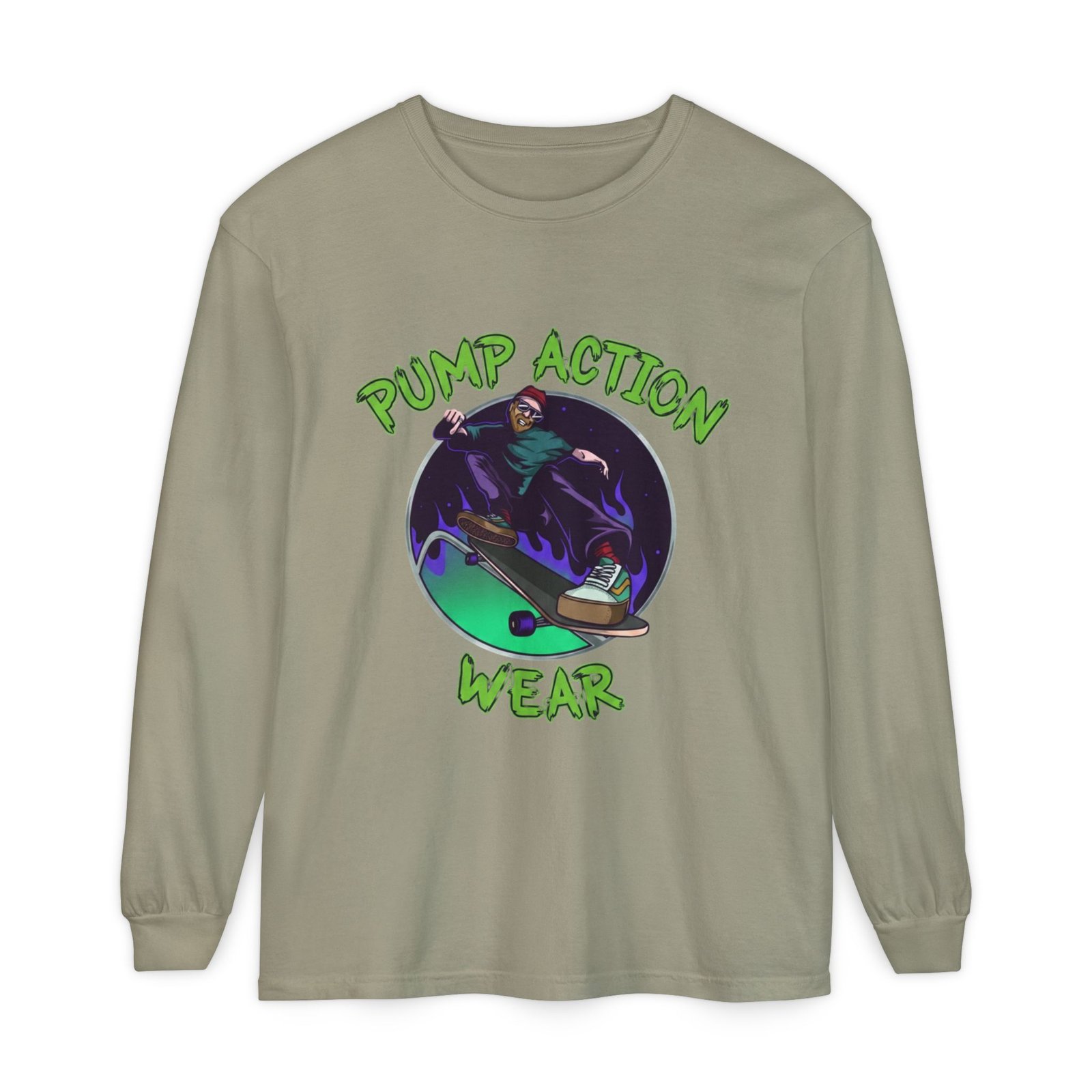 Skateboarder Graphic Long Sleeve Tee — "Pump Action Wear" - Image 29
