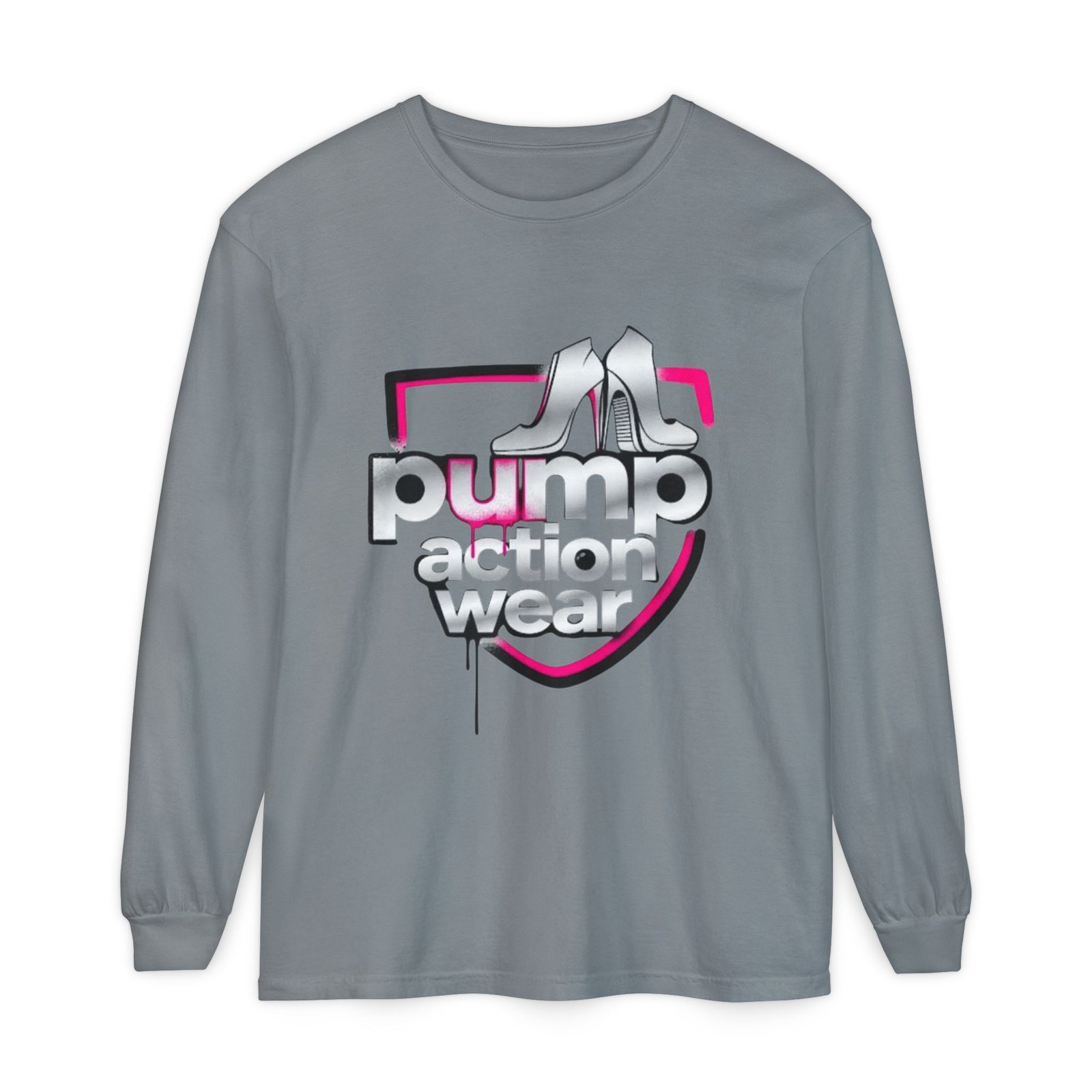 Pump Action Wear Long Sleeve Tee — Retro Chrome Logo Graphic Shirt - Image 53