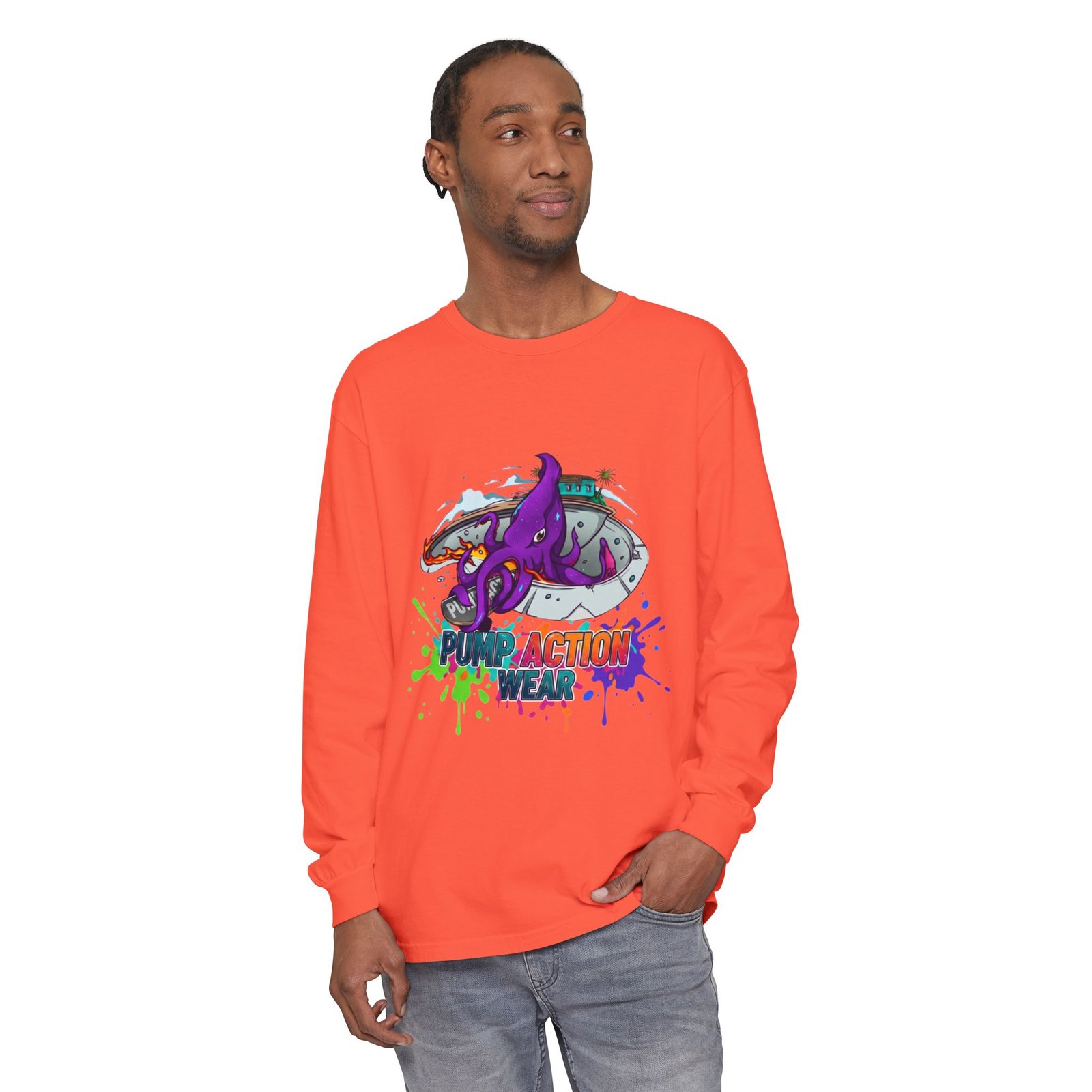 Action Octopus Long Sleeve Tee - "Pump Action Wear" Graphic Shirt - Image 11