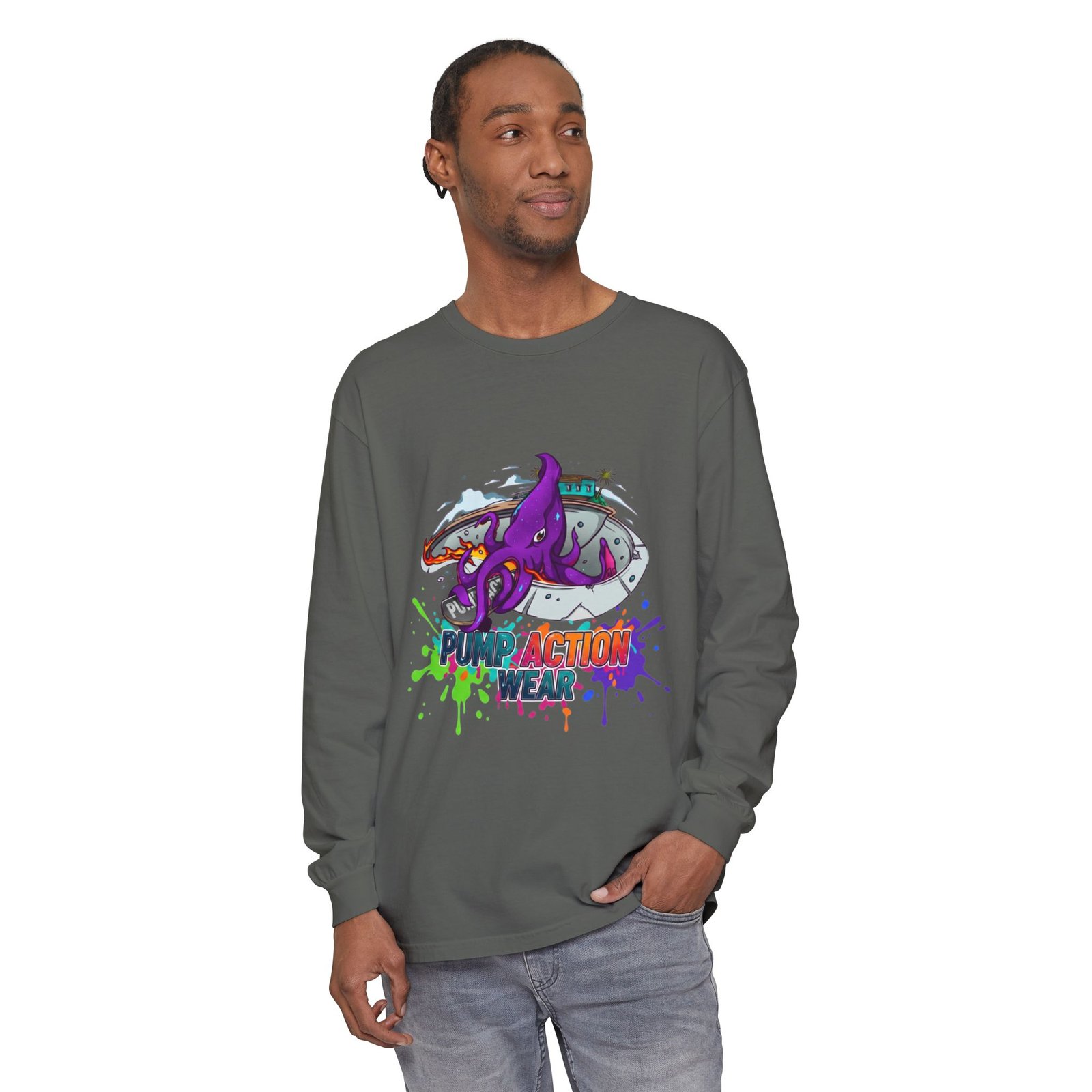 Action Octopus Long Sleeve Tee - "Pump Action Wear" Graphic Shirt - Image 31