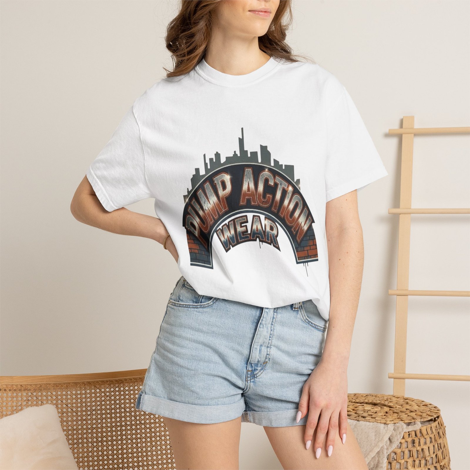 Pump Action Gear T-Shirt — Urban Skyline Retro Graphic Tee - Image 4