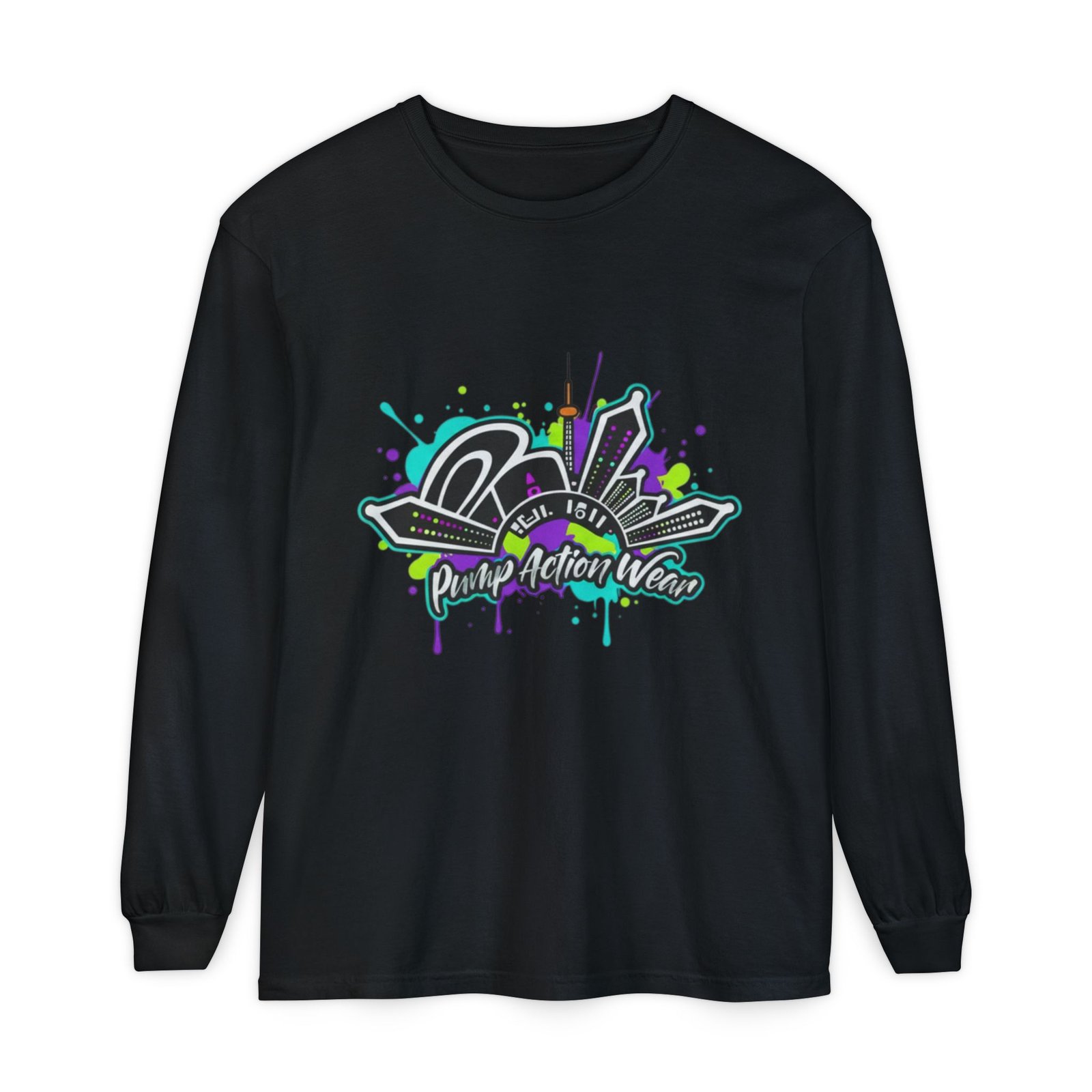 Graphic Long Sleeve T-Shirt — 'Pump Action Wear' Urban Graffiti City Design - Image 57