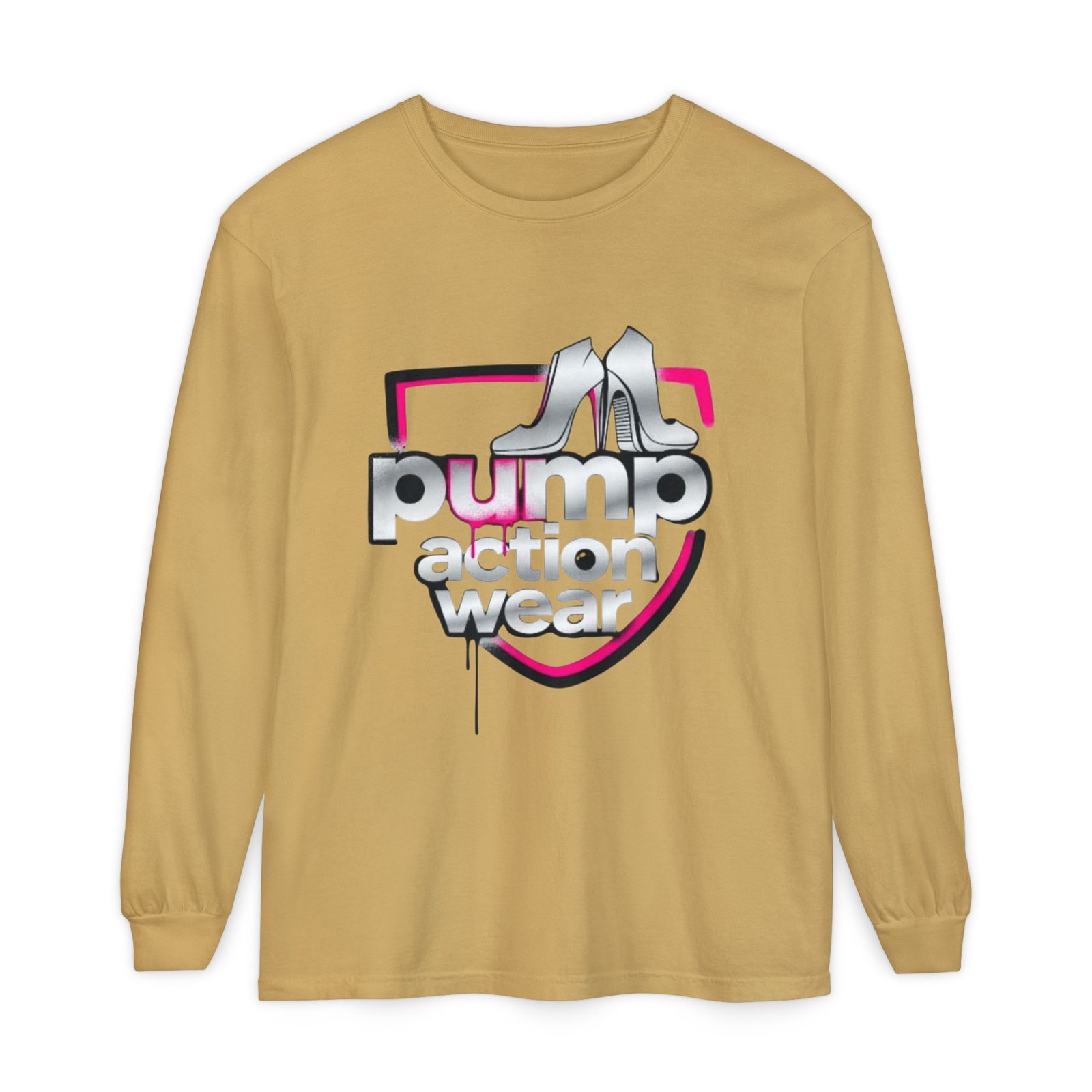 Pump Action Wear Long Sleeve Tee — Retro Chrome Logo Graphic Shirt - Image 21