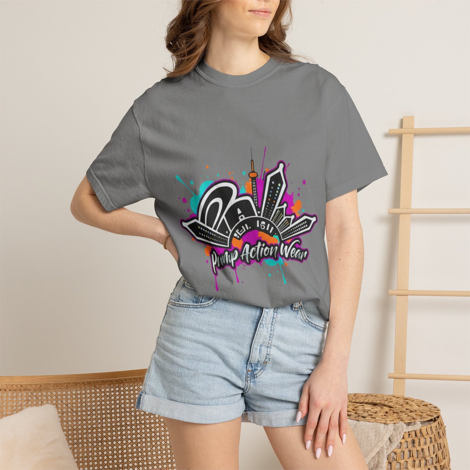 Graffiti Cityscape T-Shirt — Punk Action Wear Graphic Tee - Image 24