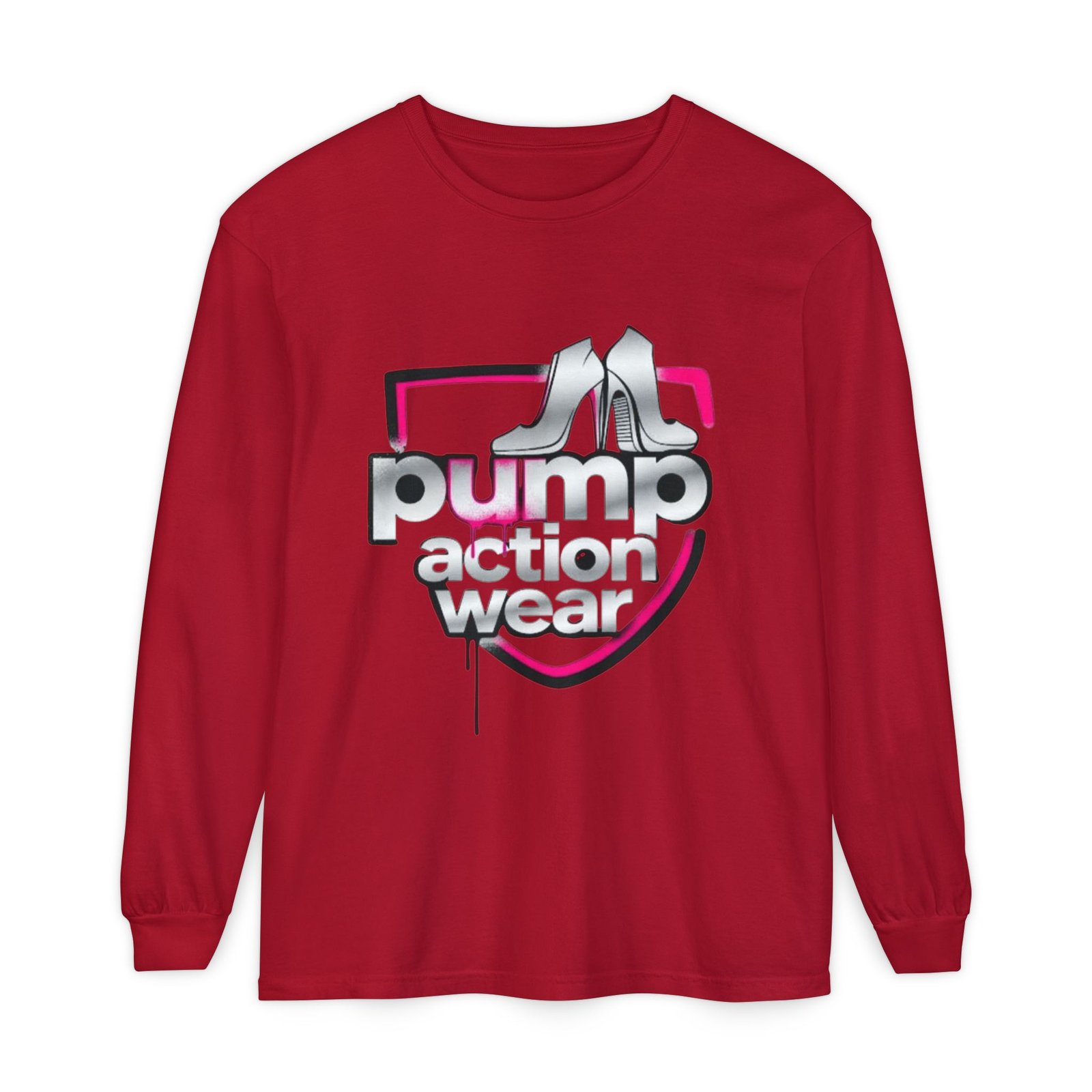 Pump Action Wear Long Sleeve Tee — Retro Chrome Logo Graphic Shirt - Image 65