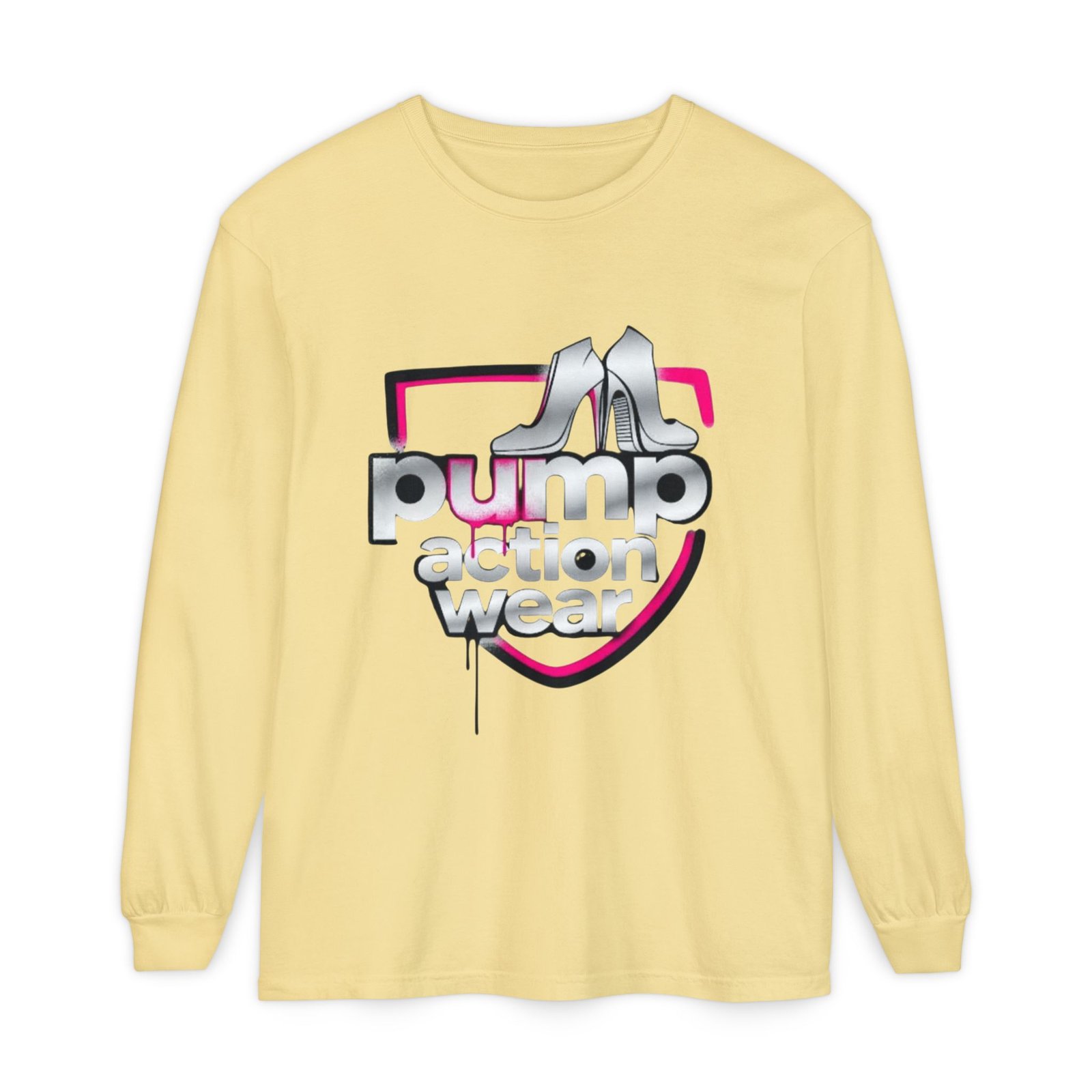 Pump Action Wear Long Sleeve Tee — Retro Chrome Logo Graphic Shirt - Image 29