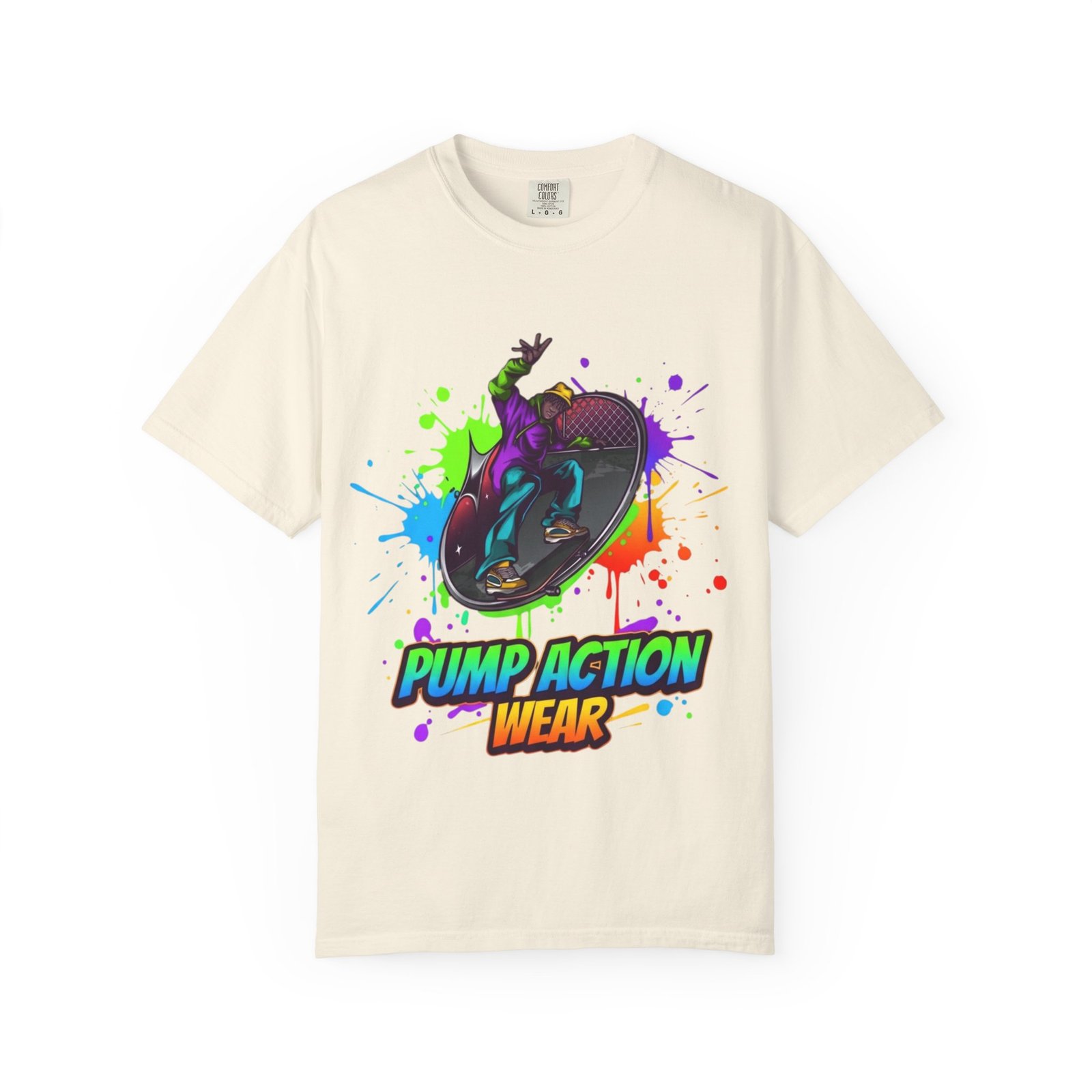 T-Shirt — 'Pump Action Wear' Colorful DJ Turntable Graphic Tee - Image 9
