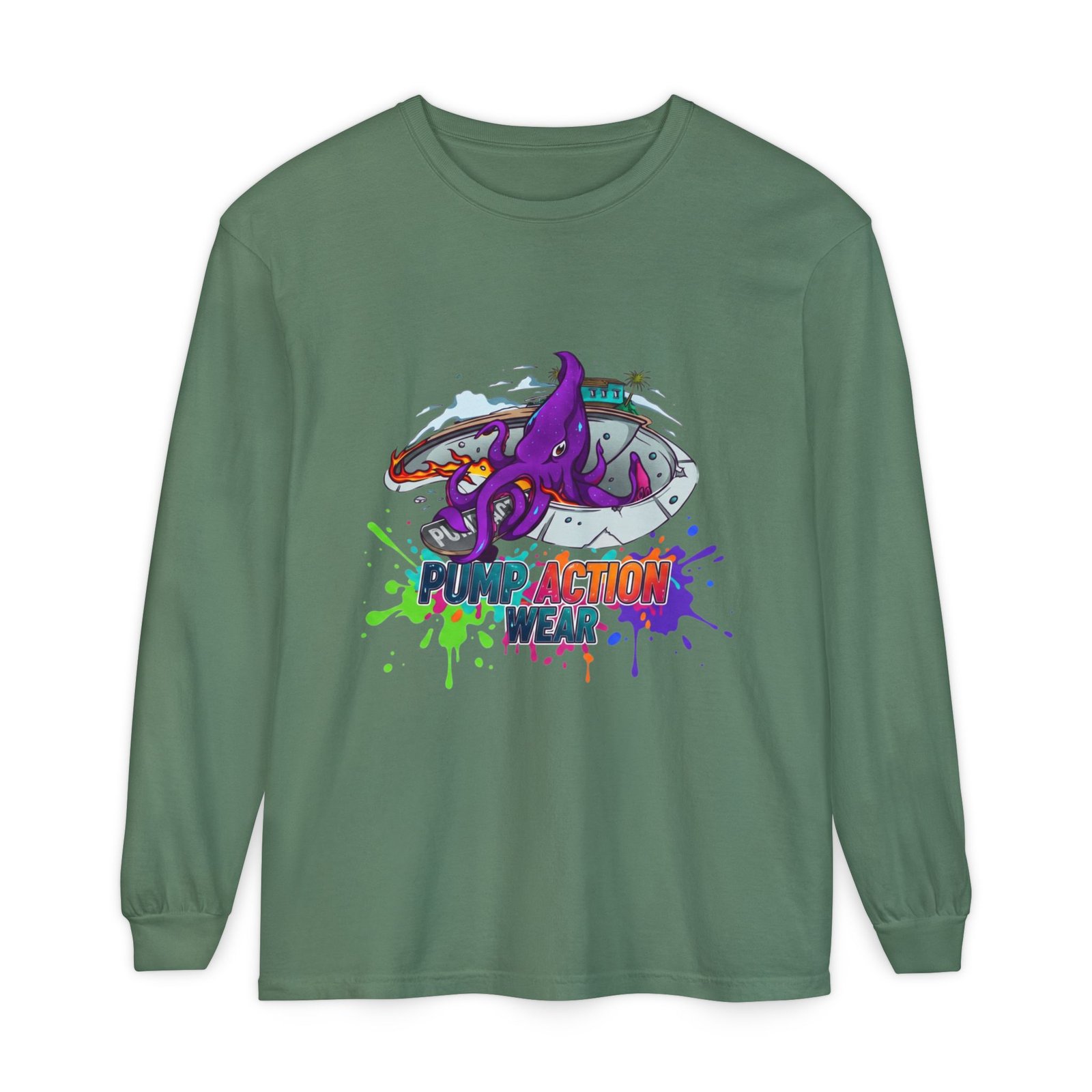 Action Octopus Long Sleeve Tee - "Pump Action Wear" Graphic Shirt - Image 41