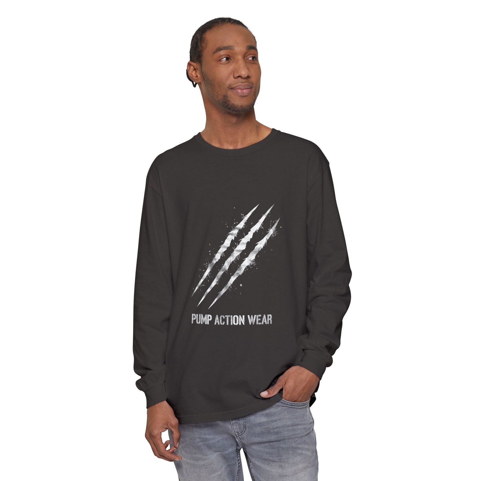 Garment-Dyed Long Sleeve Tee — 'Pure Action Wear' Distressed Claw Graphic - Image 55