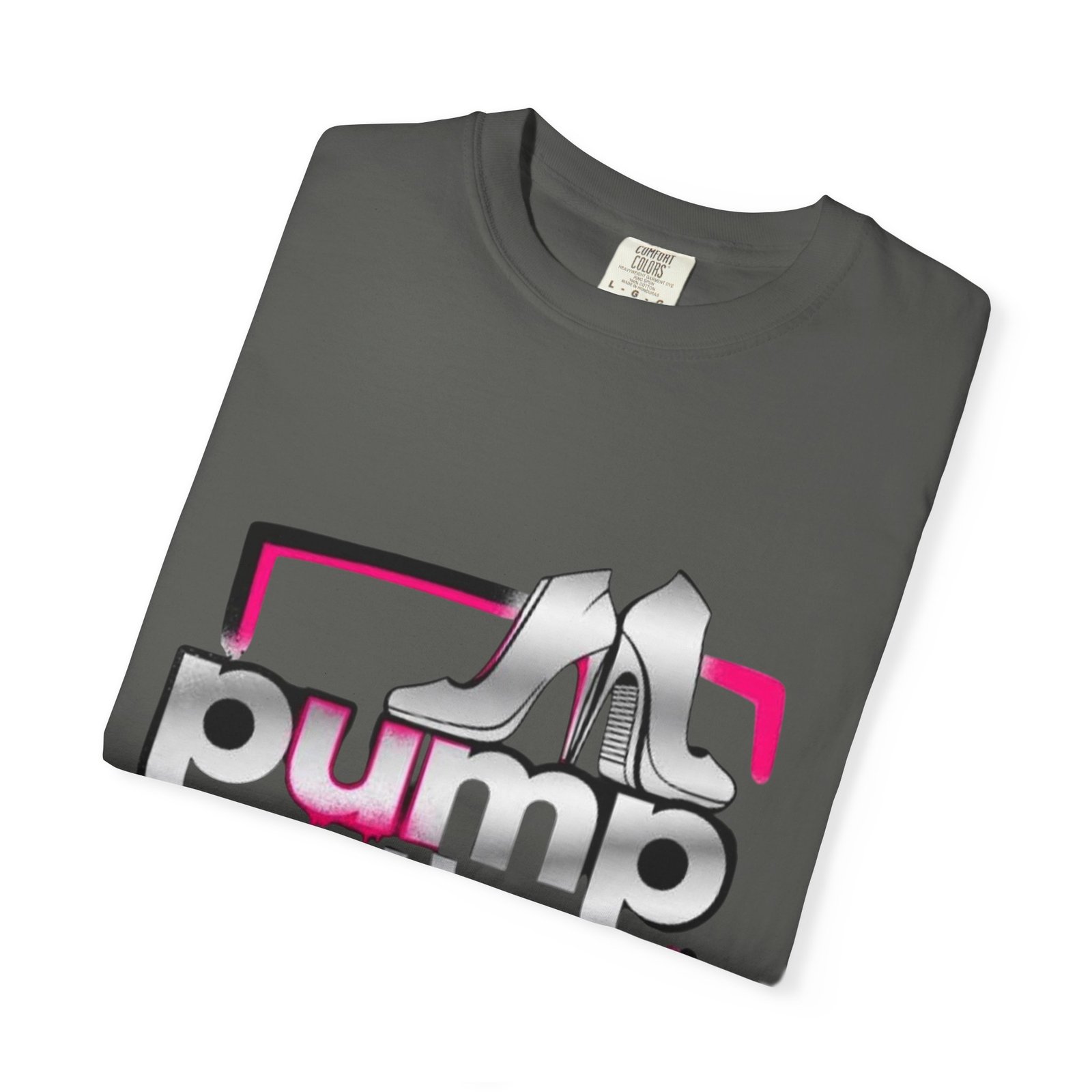 Pump Action Wear T-Shirt — Retro Metallic Heels Logo Tee - Image 19
