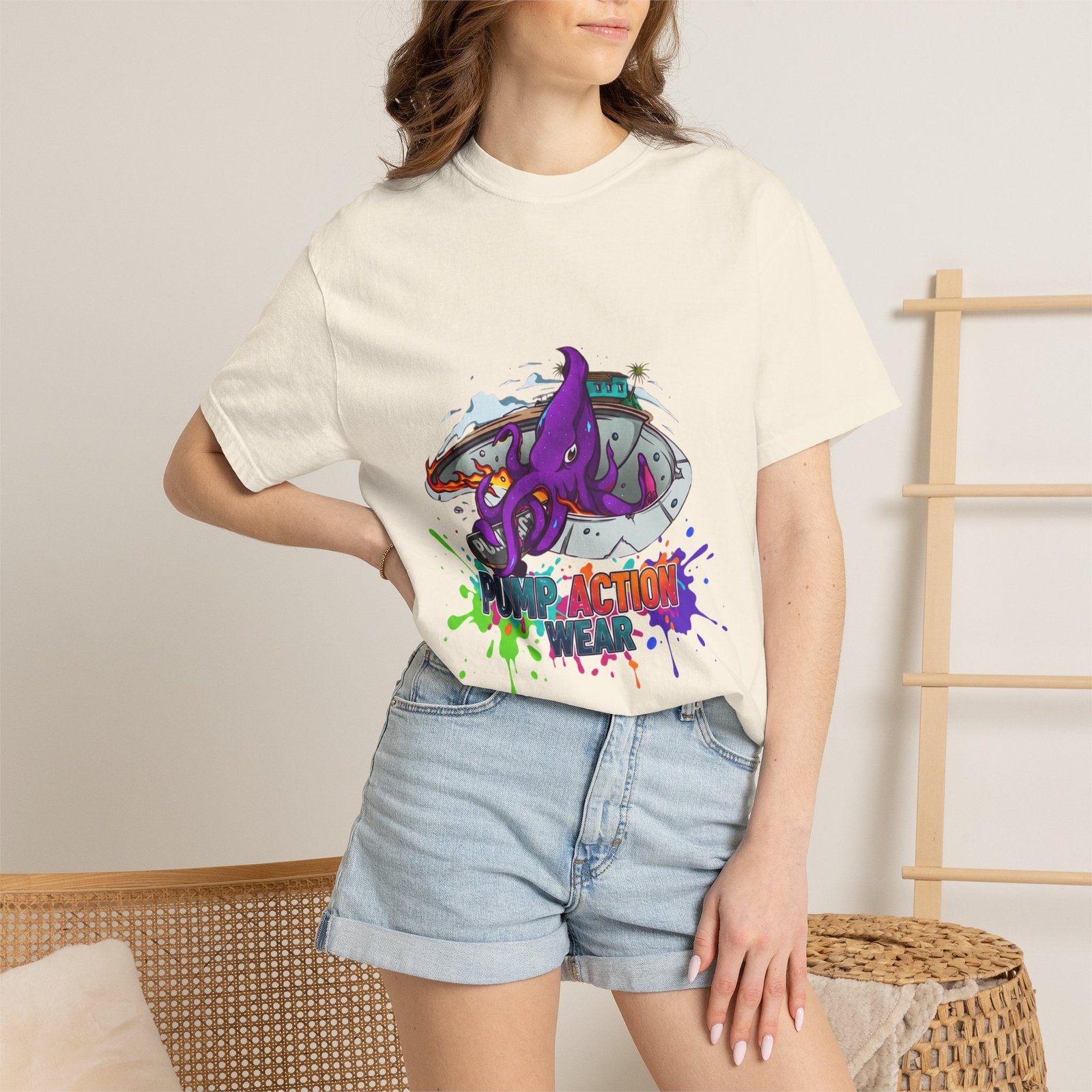 Octopus Paint Splash T-Shirt — "Full Action Wear" Graphic Tee - Image 12