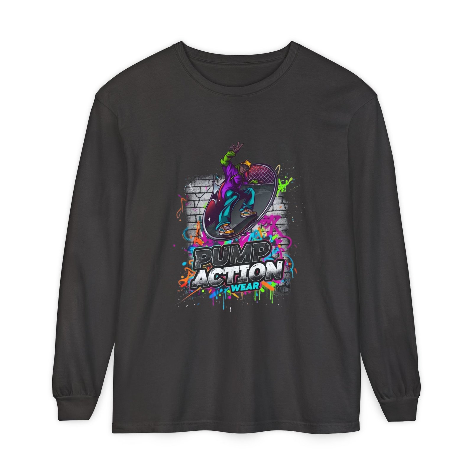 Skate Action Long Sleeve T-Shirt — Neon Skateboard Graphic - Image 57