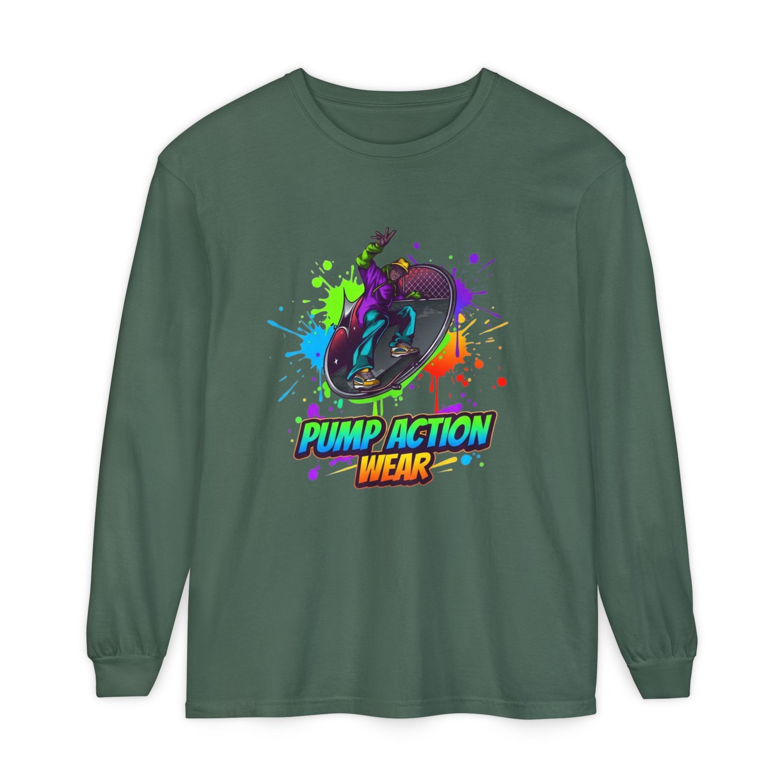 Long Sleeve T-Shirt — "Pump Action Wear" Paint-Splash Skate Graphic - Image 61
