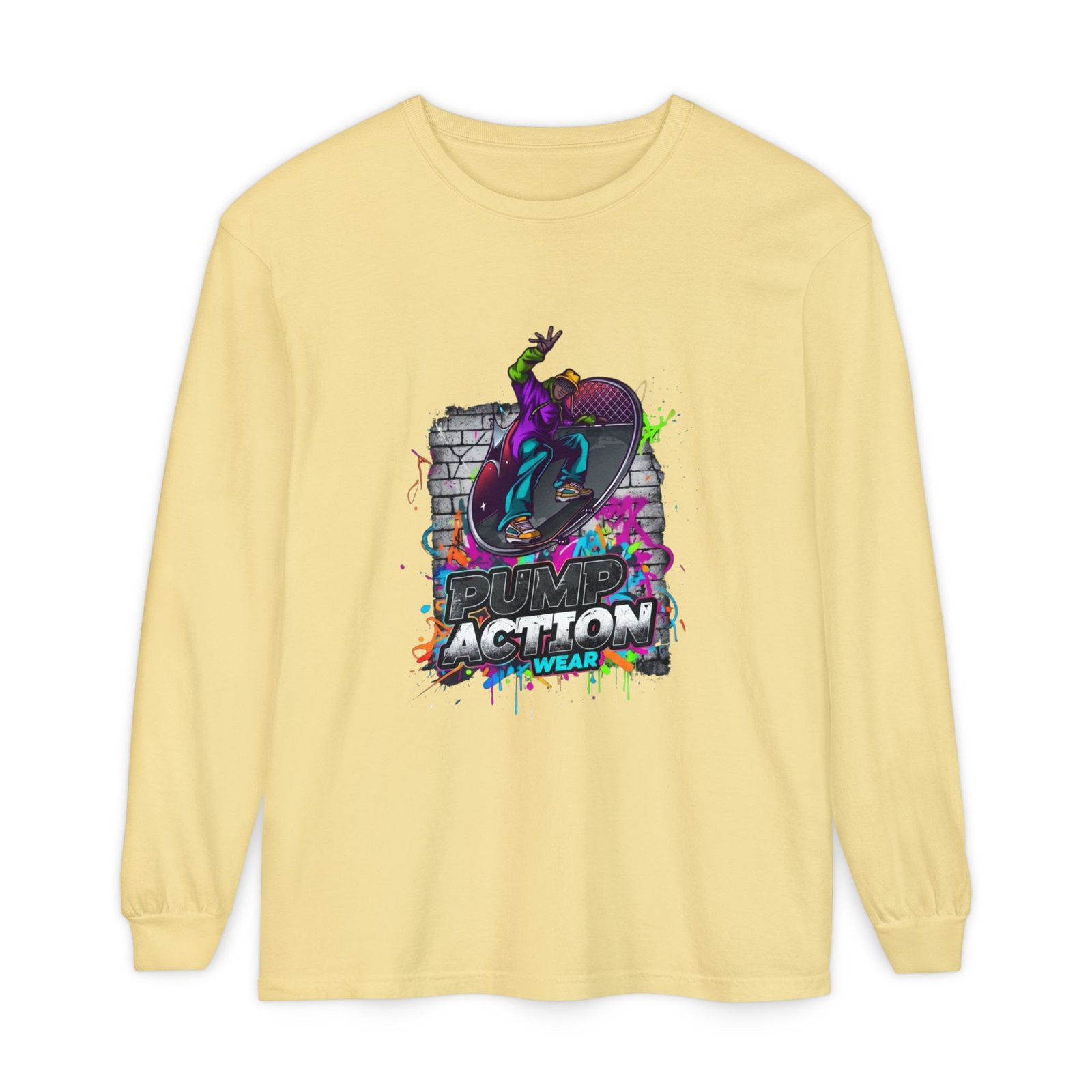 Skate Action Long Sleeve T-Shirt — Neon Skateboard Graphic - Image 29
