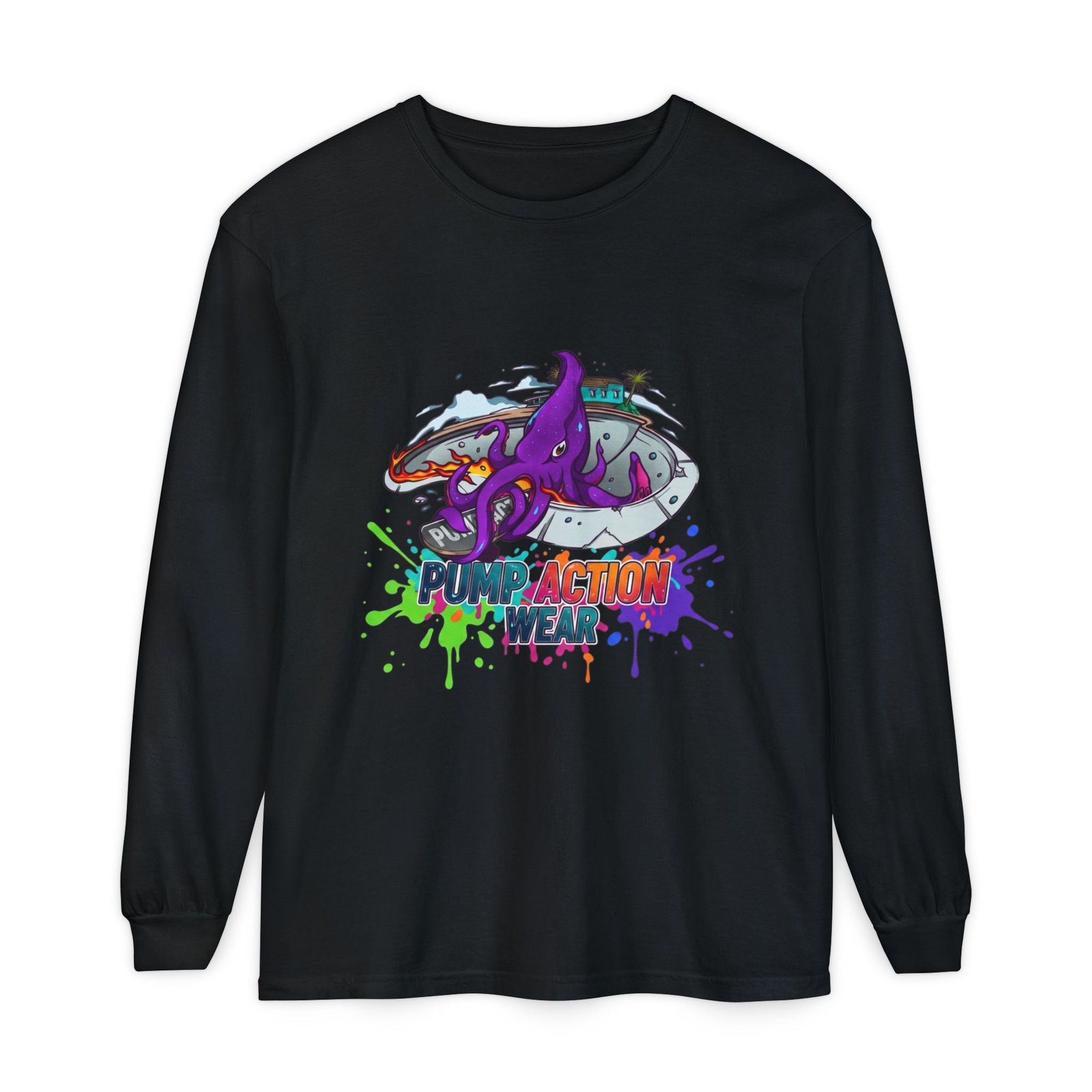Action Octopus Long Sleeve Tee - "Pump Action Wear" Graphic Shirt - Image 61