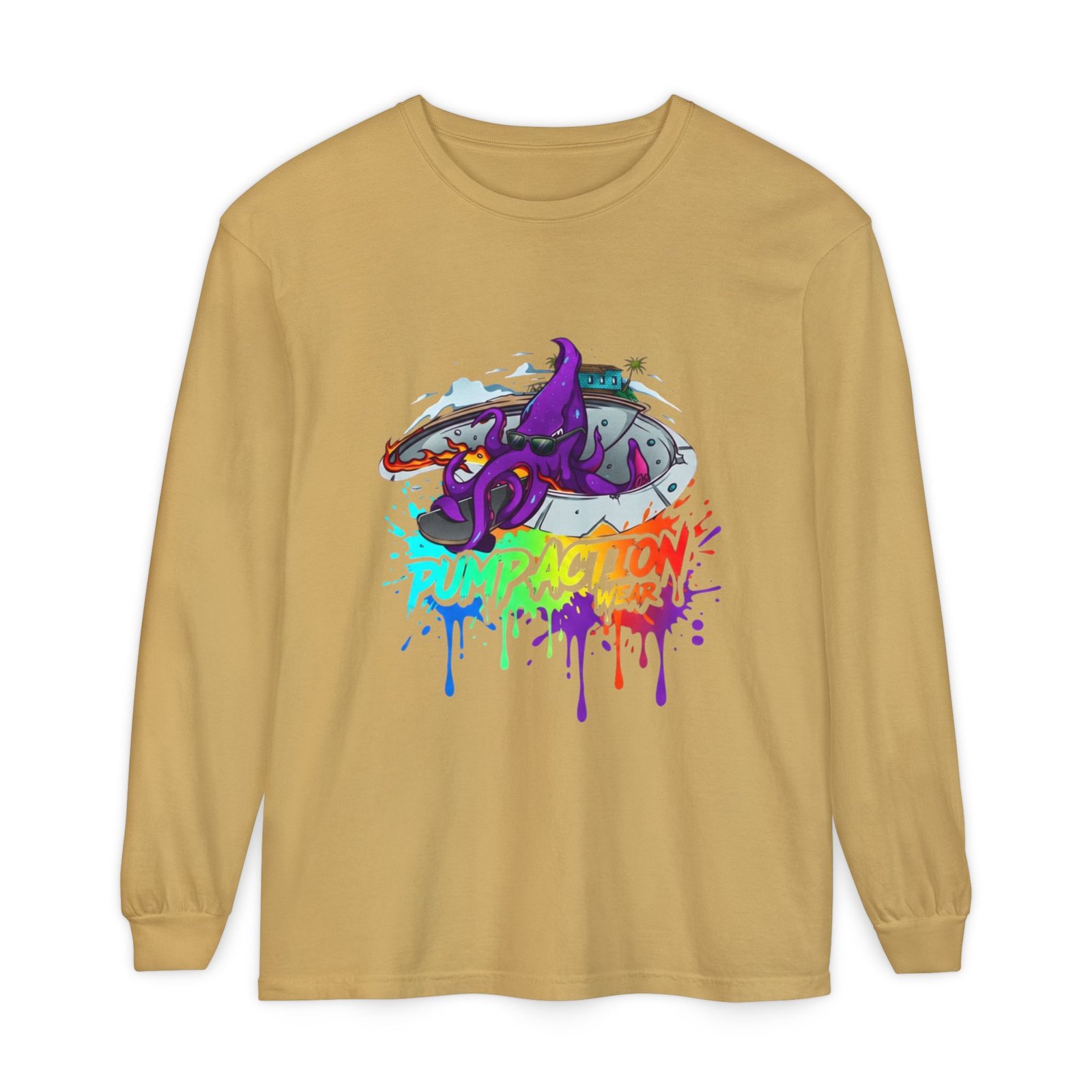 Long Sleeve T‑Shirt — 'Pump Action' Colorful Octopus Skate Graphic - Image 17