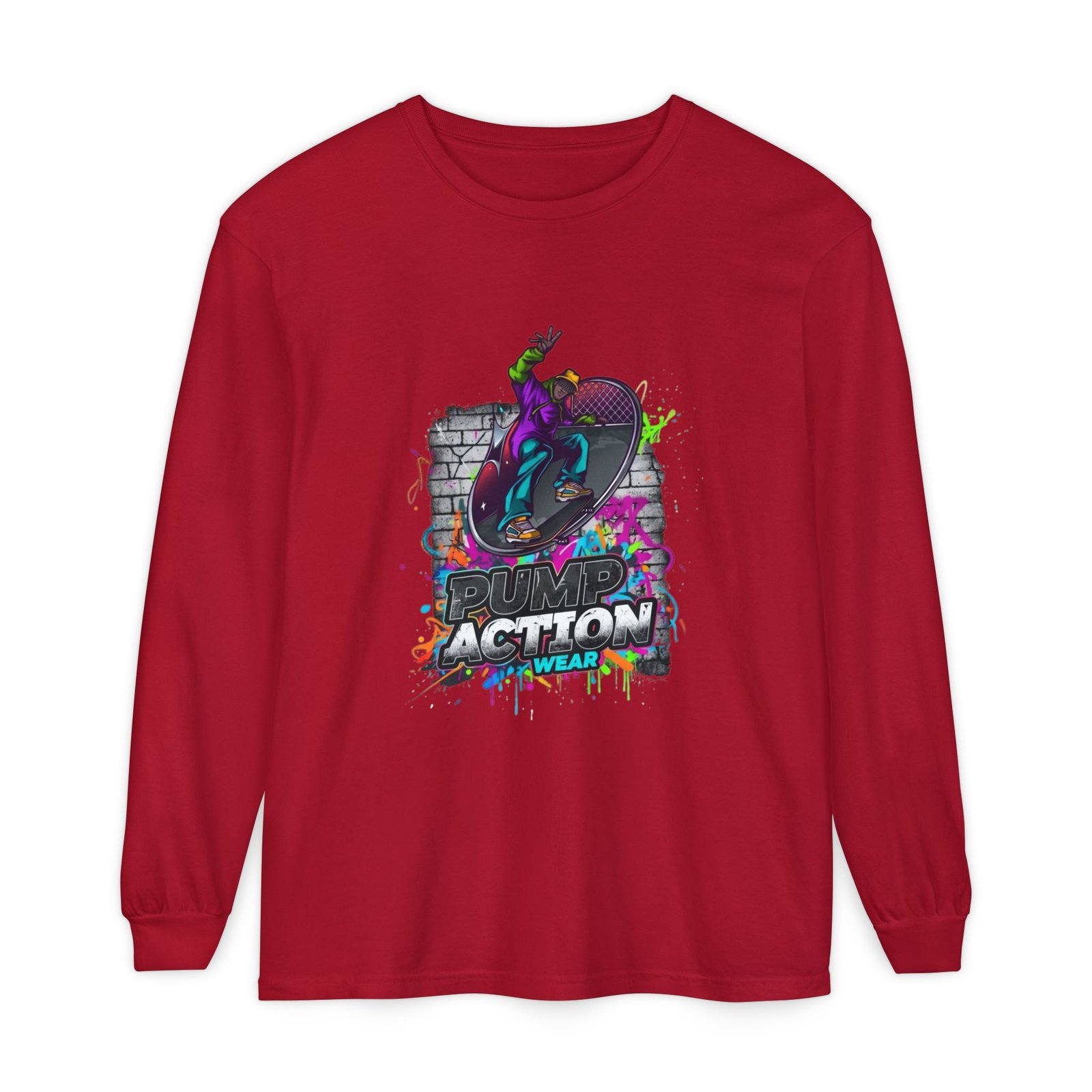 Skate Action Long Sleeve T-Shirt — Neon Skateboard Graphic - Image 65