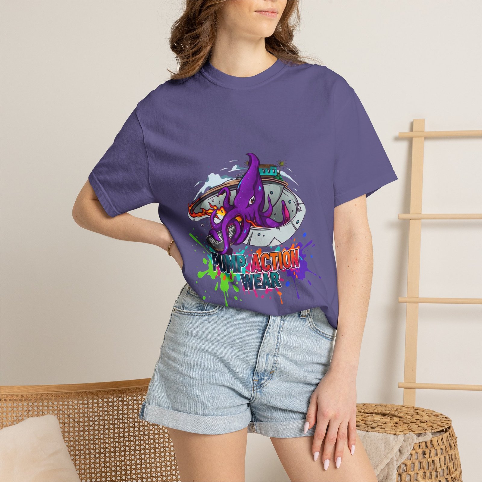 Octopus Paint Splash T-Shirt — "Full Action Wear" Graphic Tee - Image 52