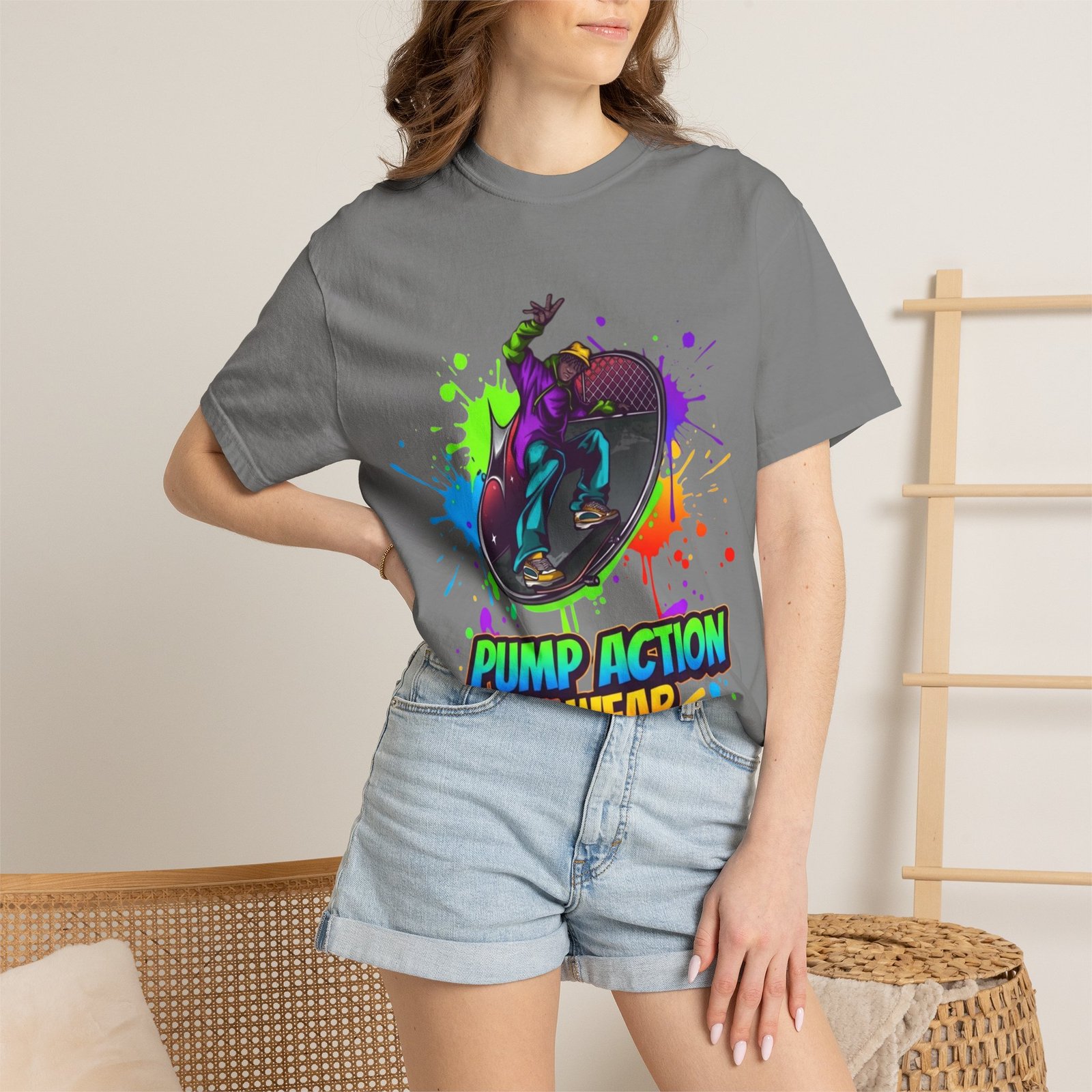 T-Shirt — 'Pump Action Wear' Colorful DJ Turntable Graphic Tee - Image 24