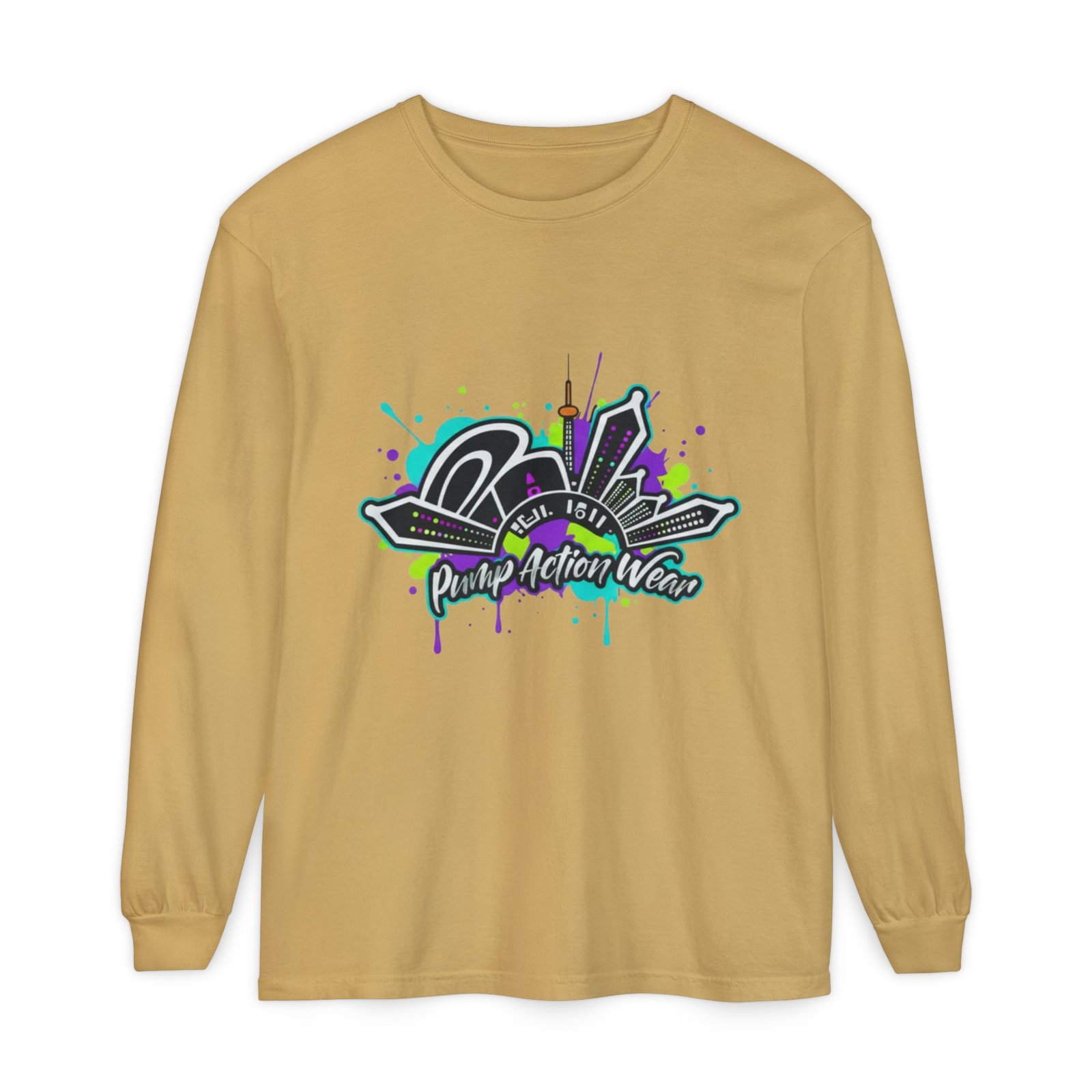 Graphic Long Sleeve T-Shirt — 'Pump Action Wear' Urban Graffiti City Design - Image 21