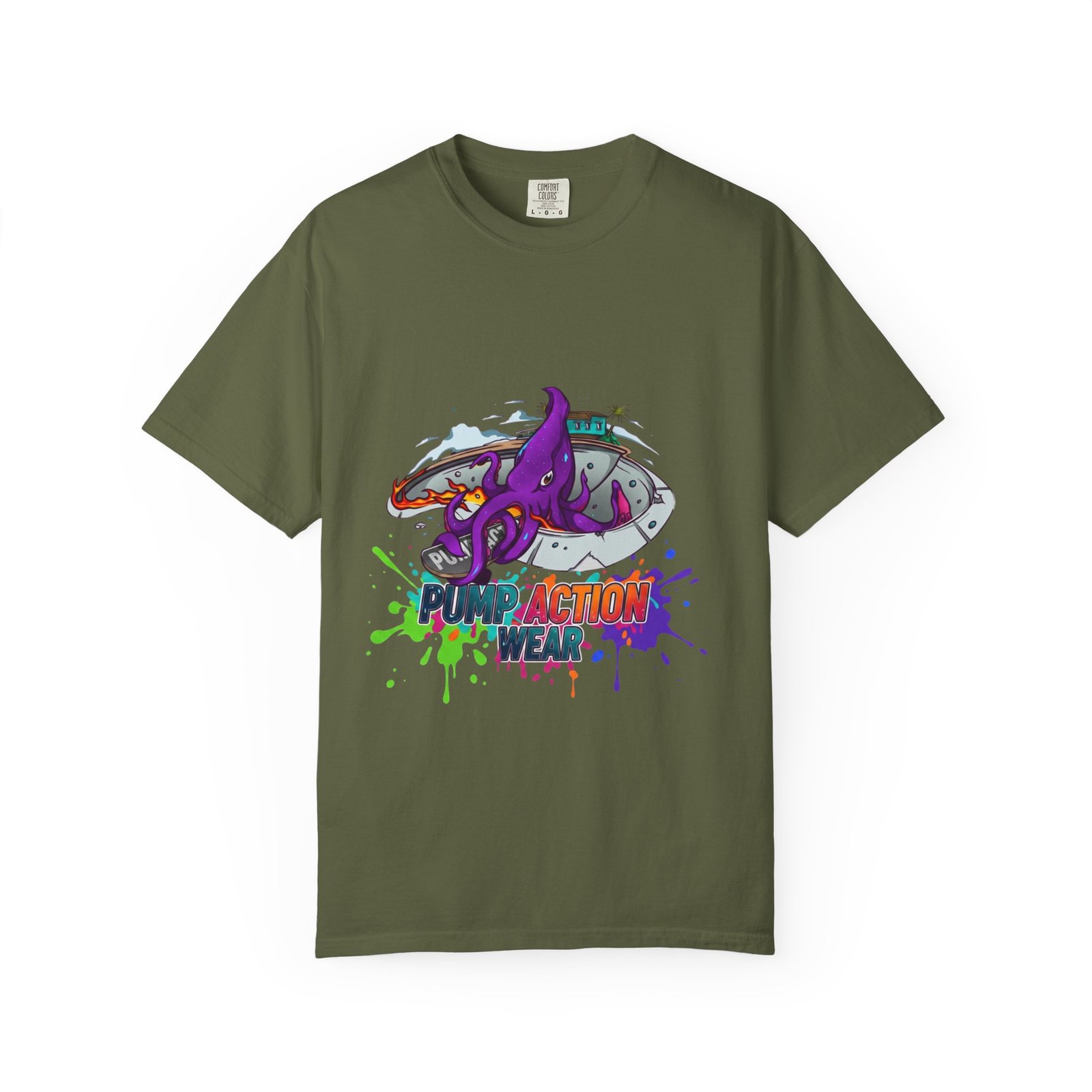 Octopus Paint Splash T-Shirt — "Full Action Wear" Graphic Tee - Image 45