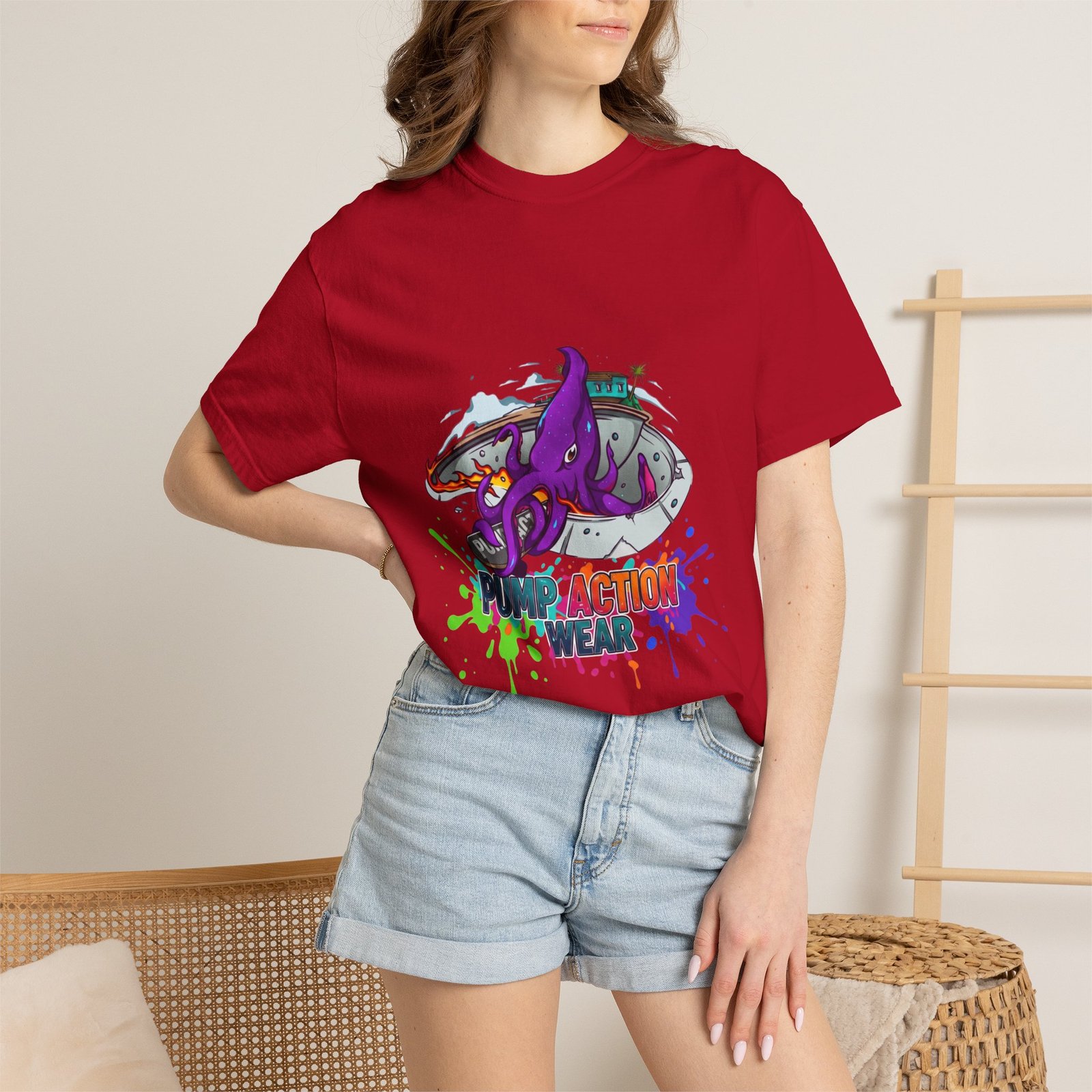 Octopus Paint Splash T-Shirt — "Full Action Wear" Graphic Tee - Image 44