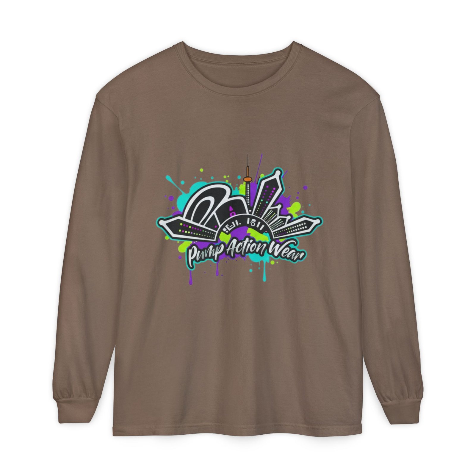 Graphic Long Sleeve T-Shirt — 'Pump Action Wear' Urban Graffiti City Design - Image 25