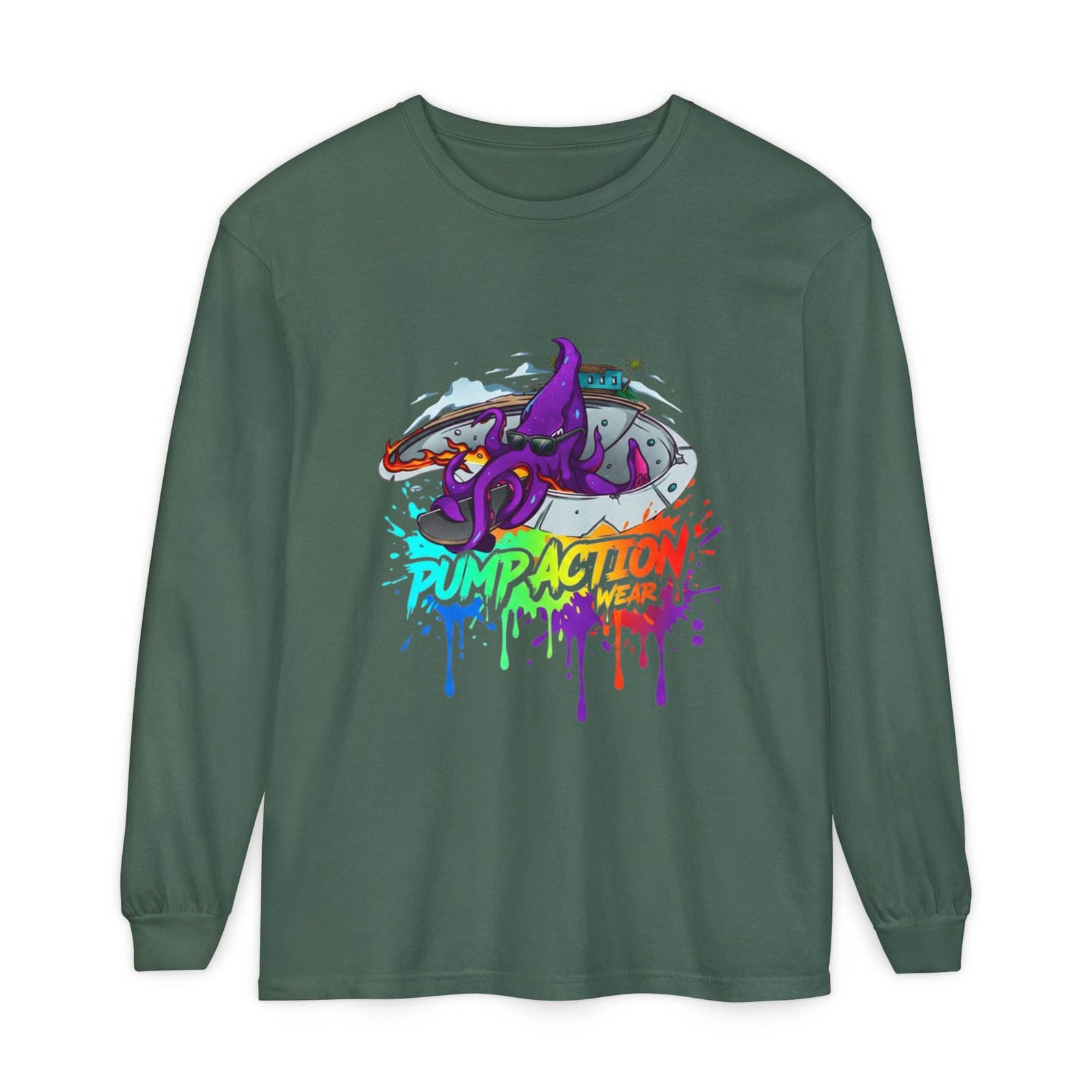 Long Sleeve T‑Shirt — 'Pump Action' Colorful Octopus Skate Graphic - Image 61