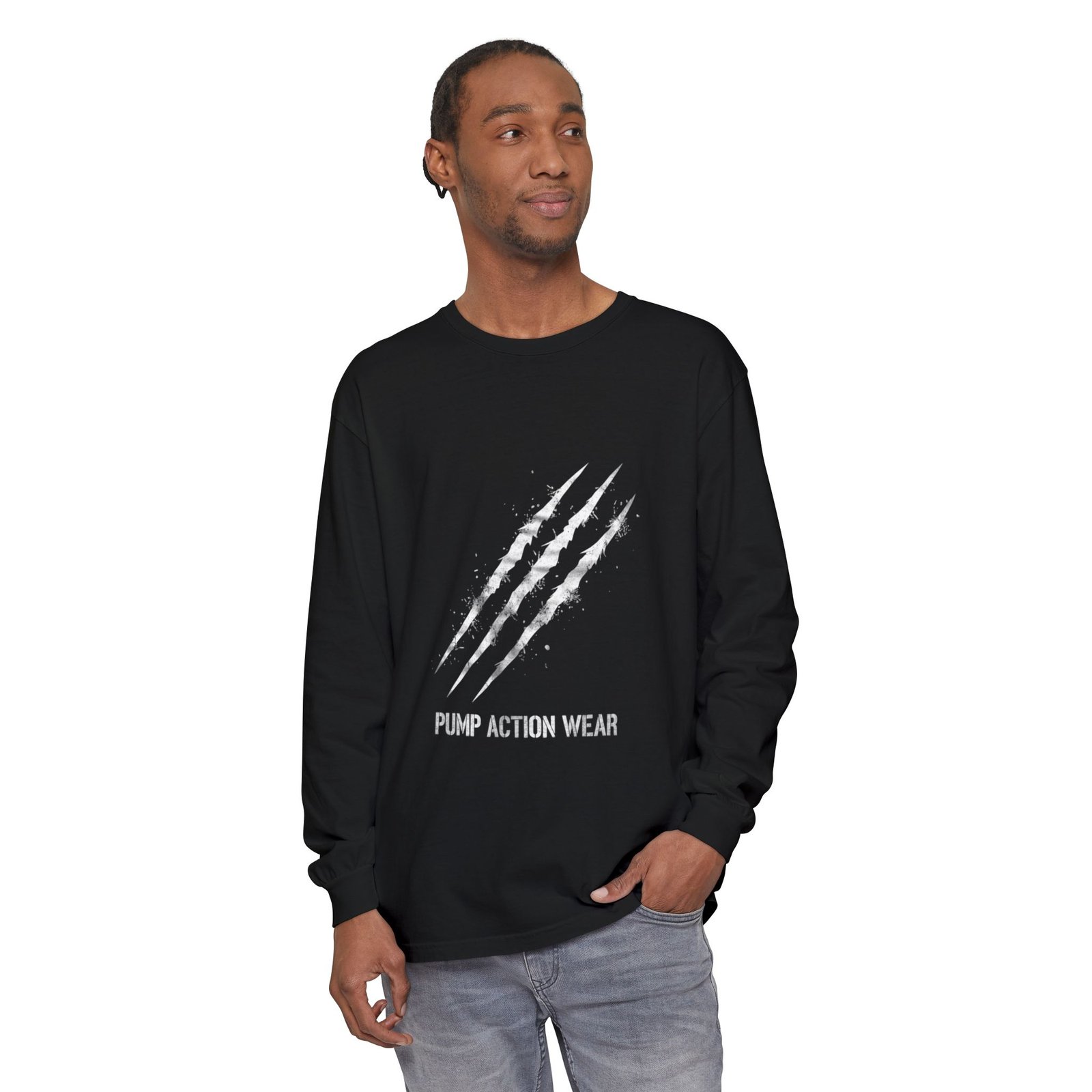 Garment-Dyed Long Sleeve Tee — 'Pure Action Wear' Distressed Claw Graphic - Image 59
