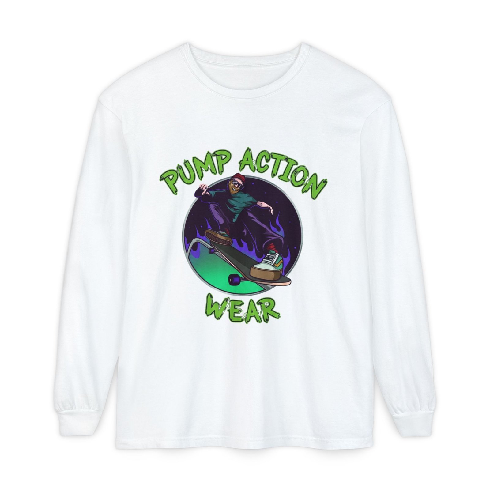 Skateboarder Graphic Long Sleeve Tee — "Pump Action Wear"