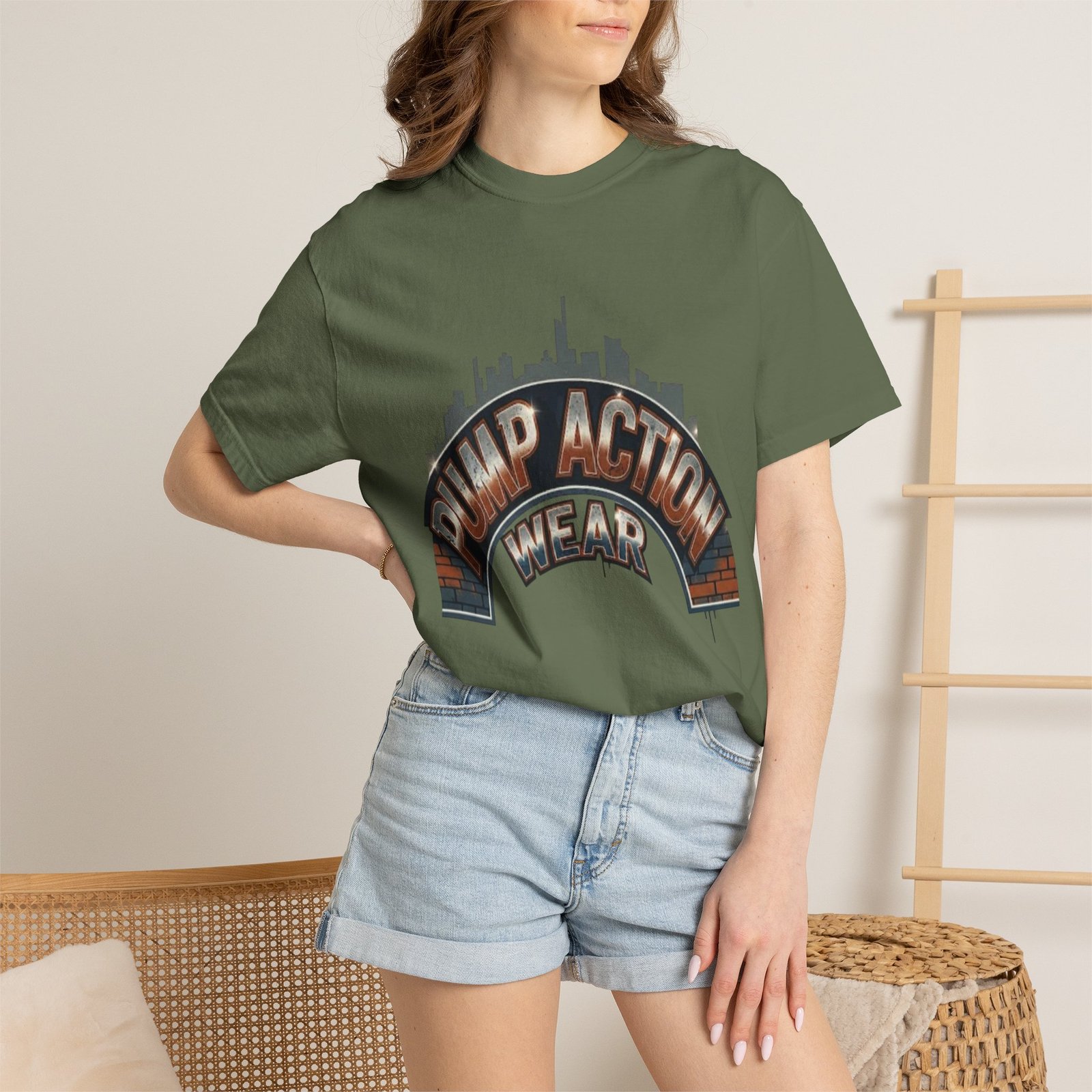 Pump Action Gear T-Shirt — Urban Skyline Retro Graphic Tee - Image 24