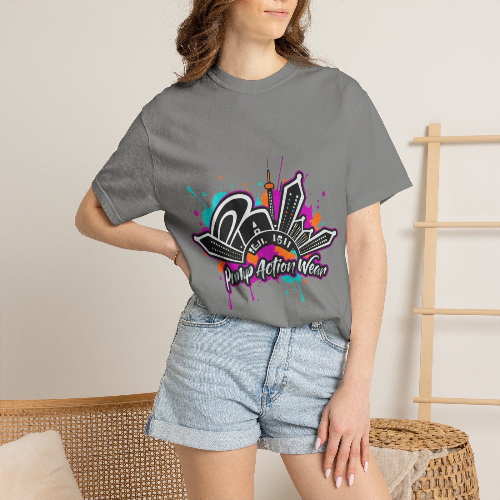 Graffiti Cityscape T-Shirt — Punk Action Wear Graphic Tee - Image 36