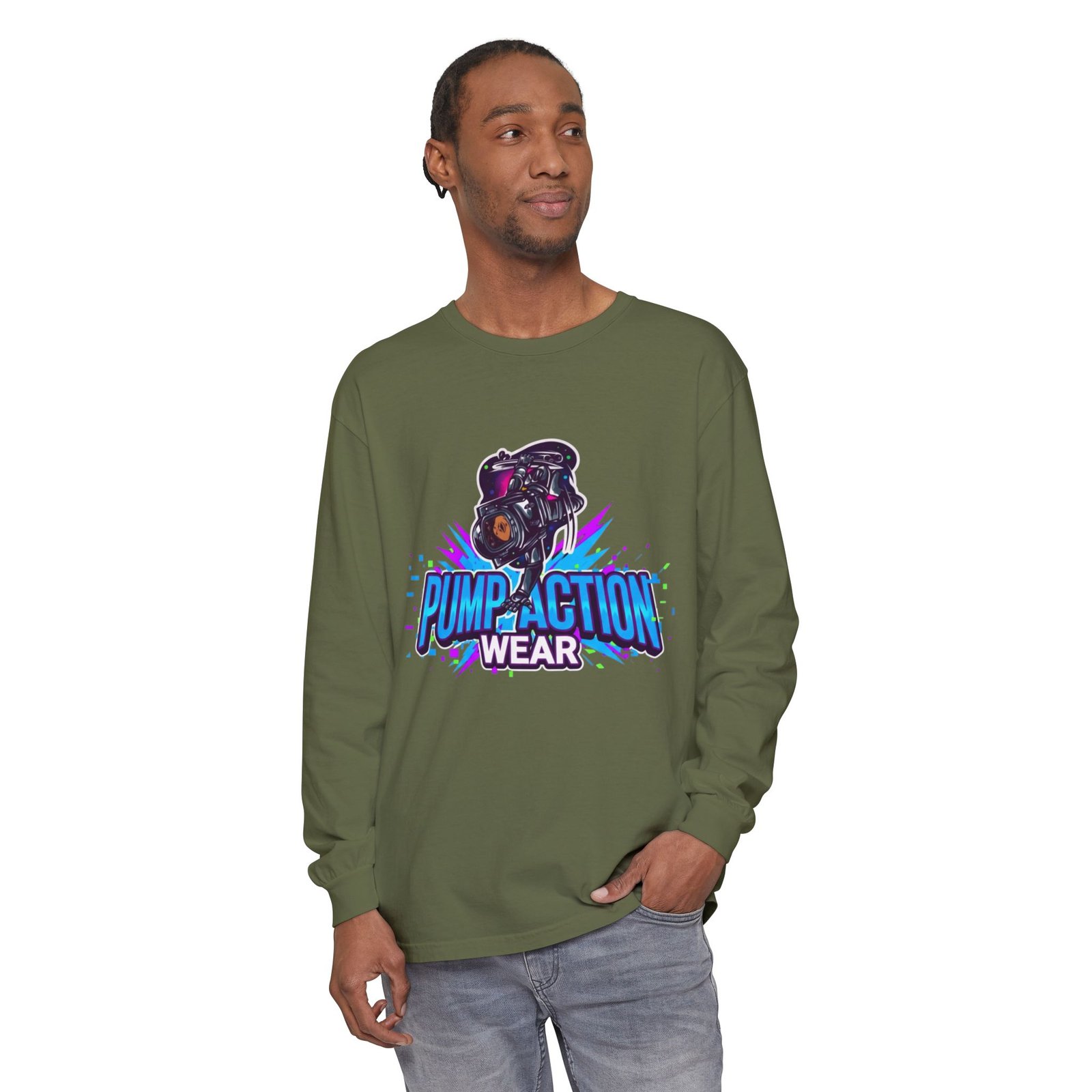 Pump Action Wear Long Sleeve T‑Shirt — Graphic Gun Logo Streetwear - Image 39