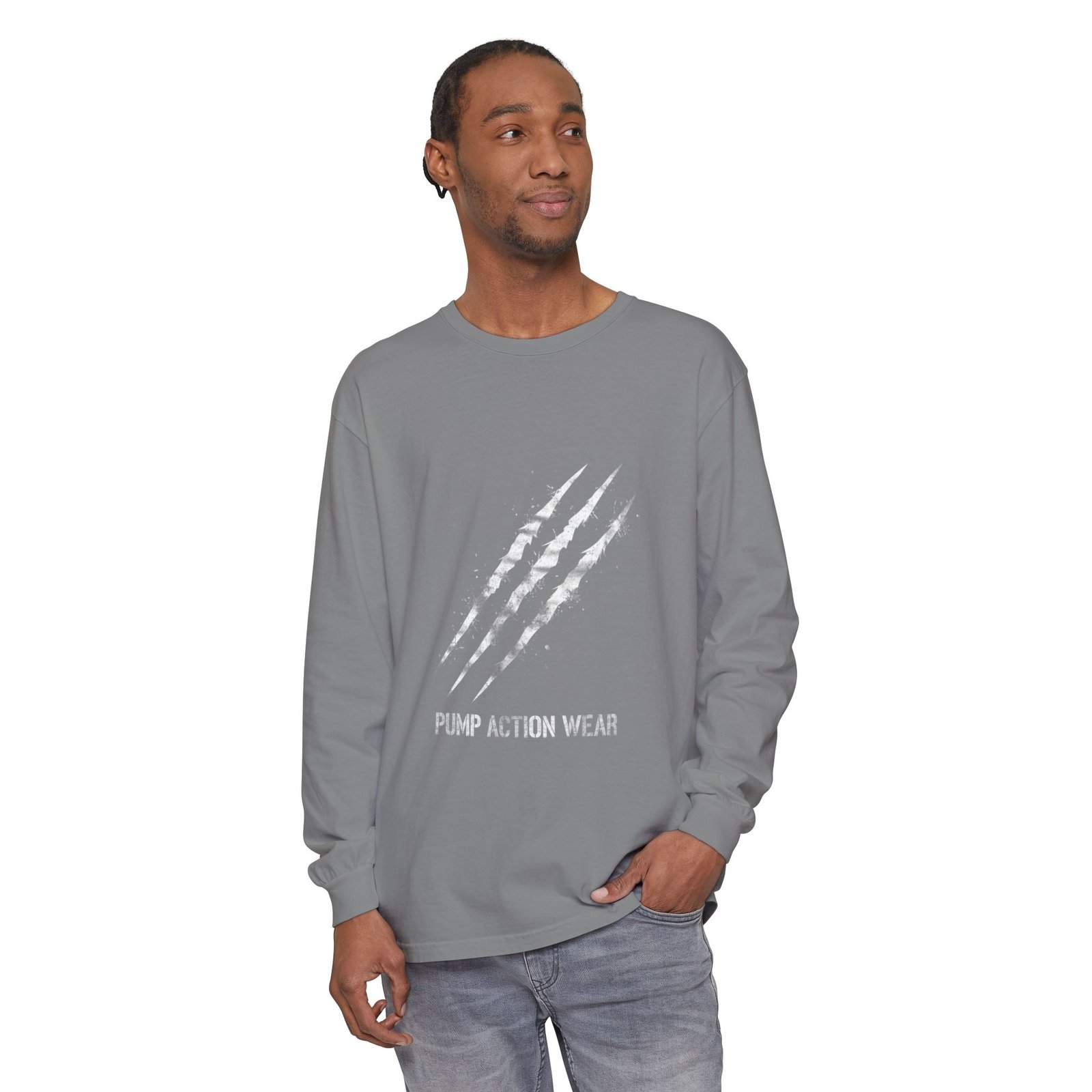 Garment-Dyed Long Sleeve Tee — 'Pure Action Wear' Distressed Claw Graphic - Image 39