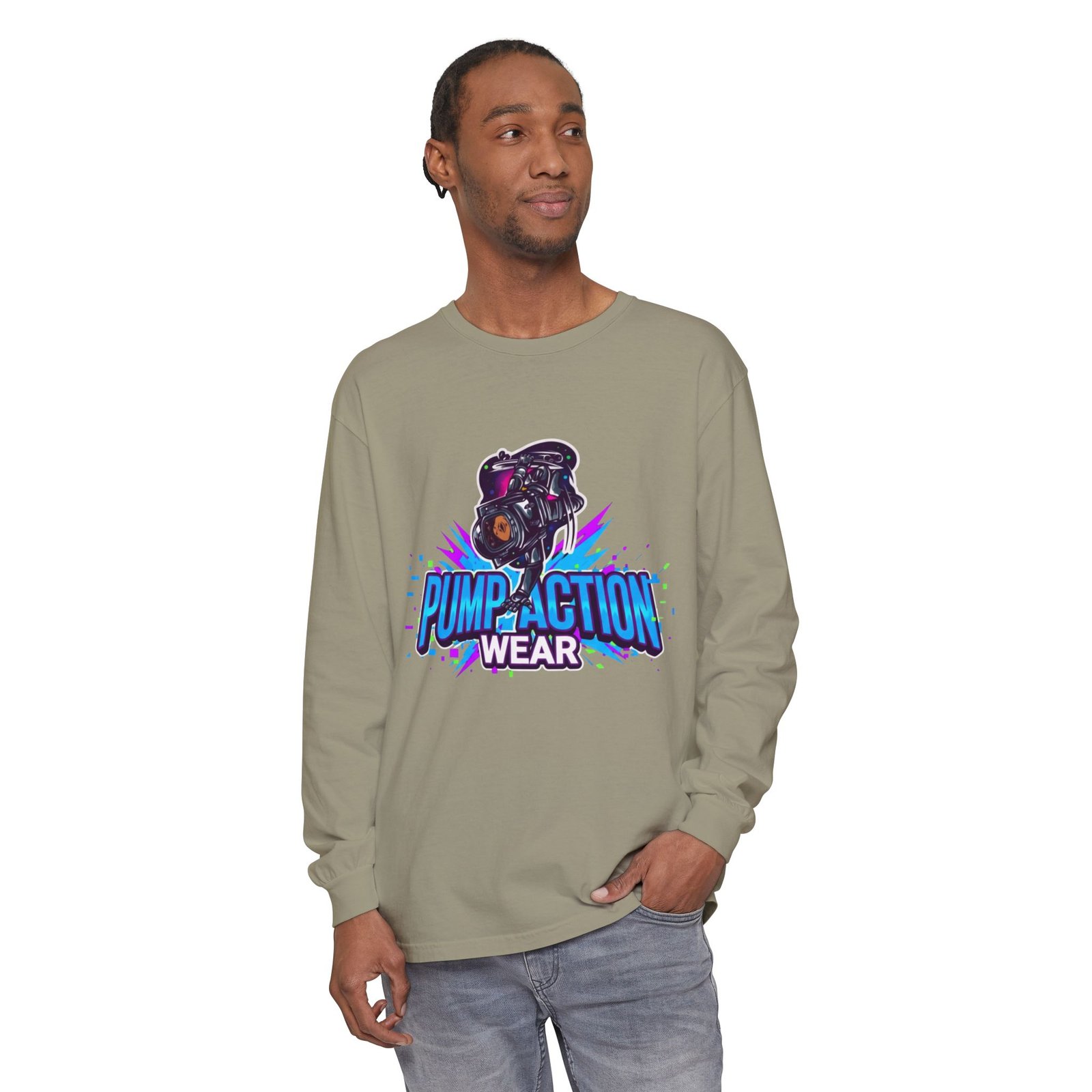Pump Action Wear Long Sleeve T‑Shirt — Graphic Gun Logo Streetwear - Image 27