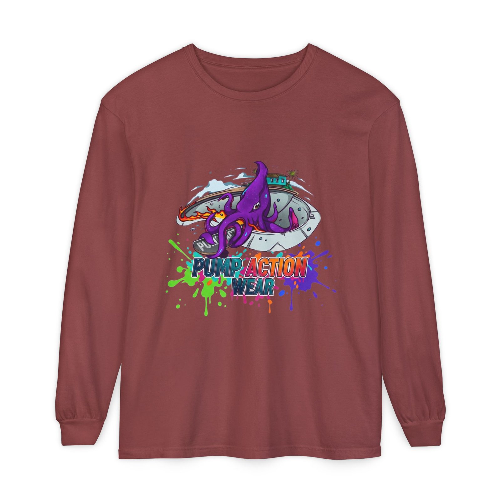Action Octopus Long Sleeve Tee - "Pump Action Wear" Graphic Shirt - Image 13