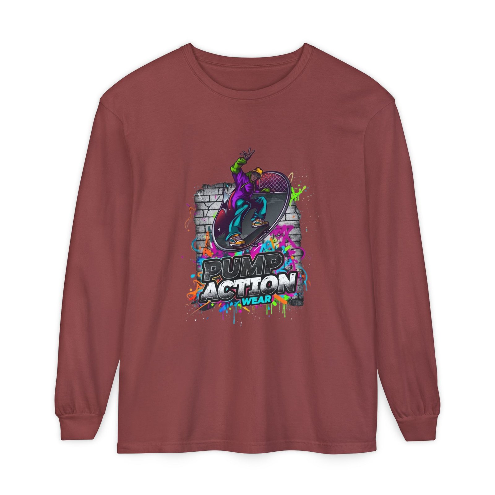 Skate Action Long Sleeve T-Shirt — Neon Skateboard Graphic - Image 13
